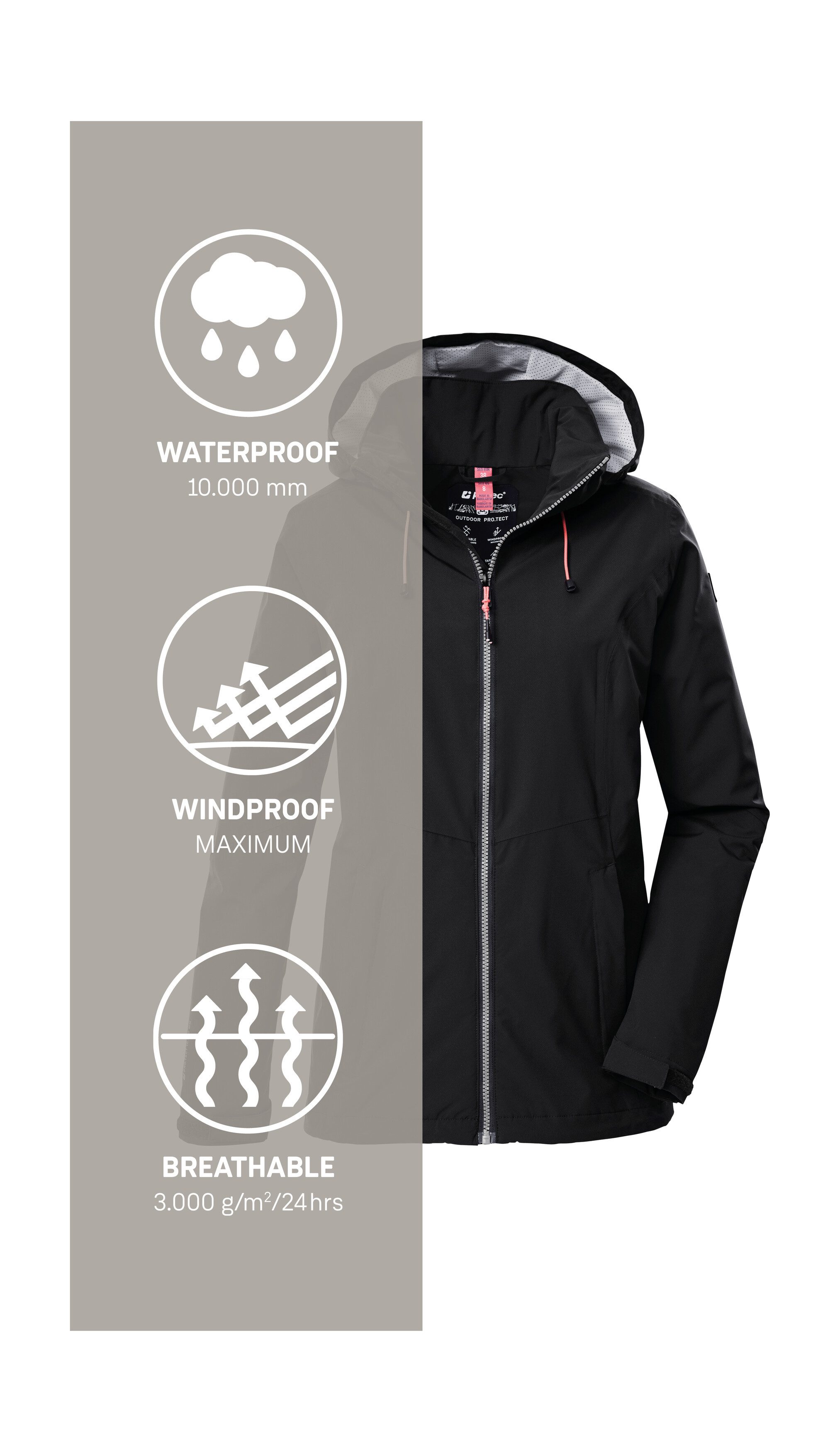 Killtec Outdoorjack Dames regenjas OOKS 1 Lichte, water- en winddichte damesjas, ademend, duurzaam