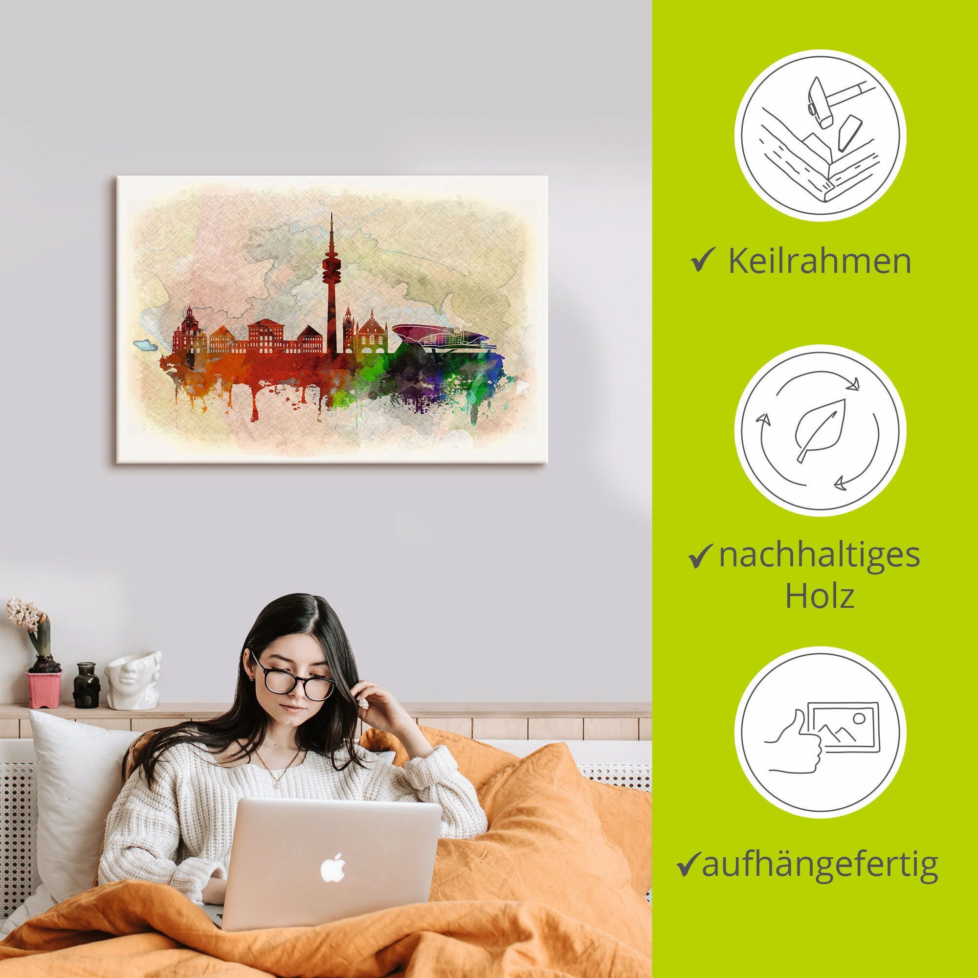 Artland Artprint op linnen München Duitsland Skyline
