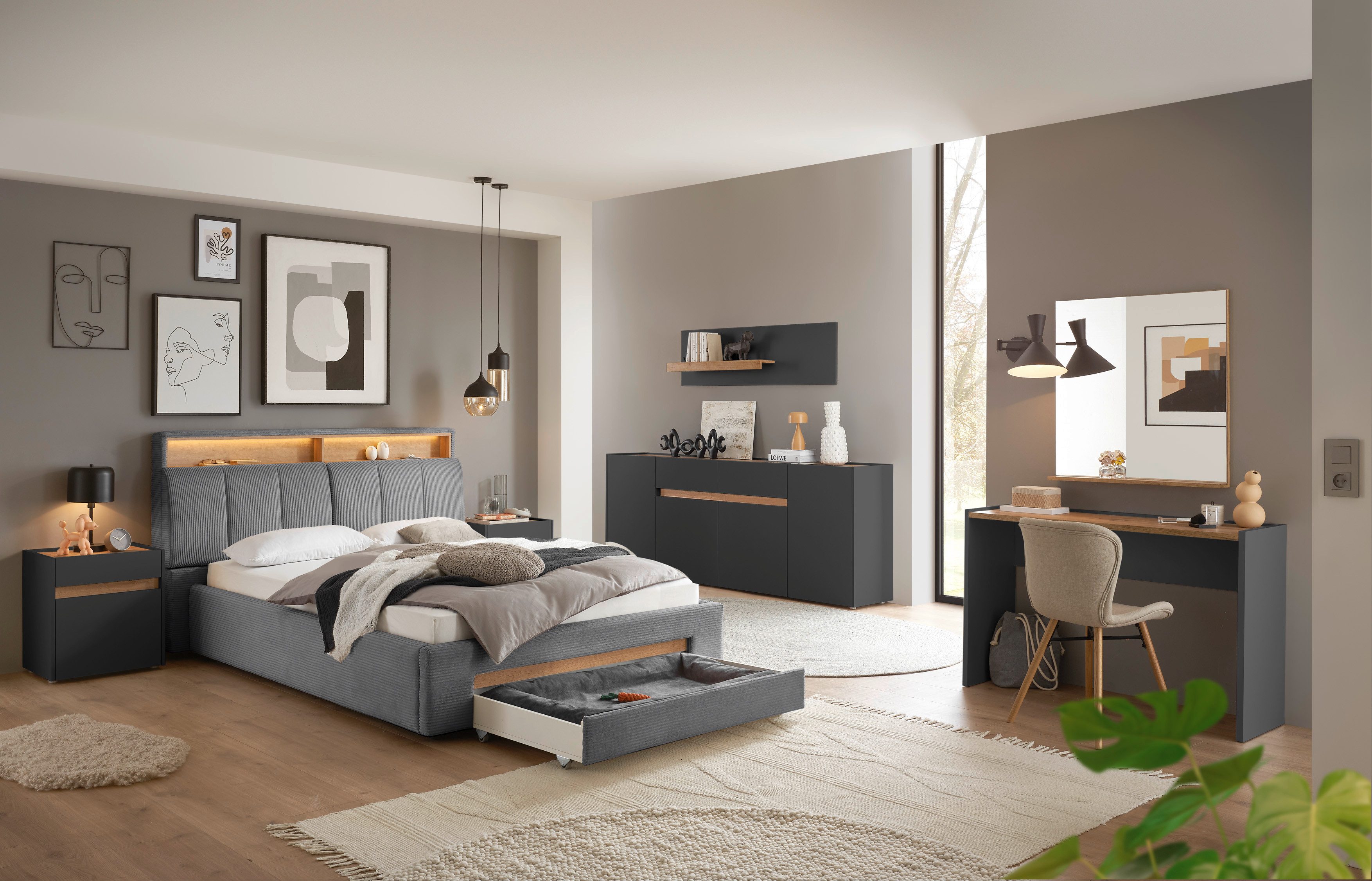 INOSIGN Gestoffeerd bed CiTY/GiRON,, gepolsterd opbergbed, met LED-verlichting Bedkisten met hondenbed of als opbergruimte, opklapbare hoofdeinden