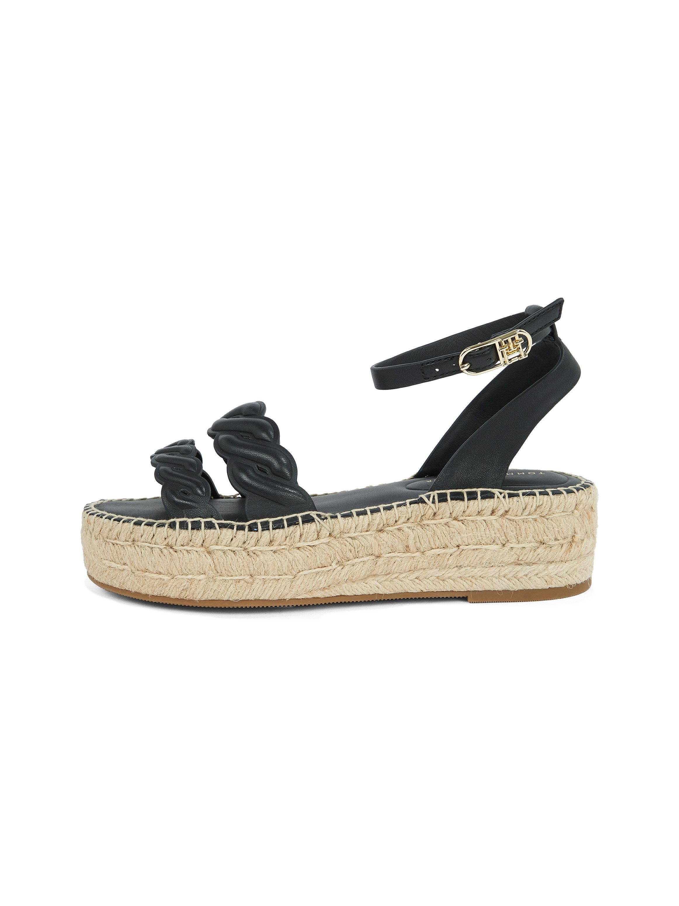 Tommy Hilfiger Sleehaksandaaltjes LEATHER ROPE REAL ESPAD SANDAL , plateau, zomerschoen, bandjessandaal met verstelbare gesp