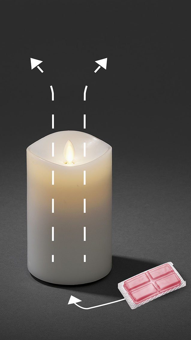 KONSTSMIDE Led-kaars Geurkaars, wit, flakkerend, met lavendel-geurpad,ø 9 cm, hoogte: 18 cm (1-delig)