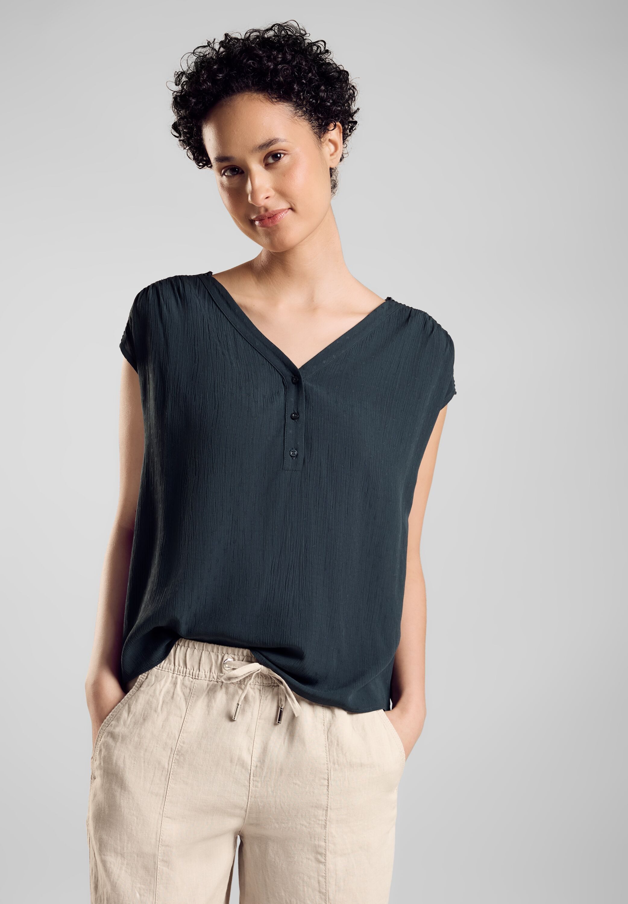 STREET ONE Blouse met korte mouwen met structuur