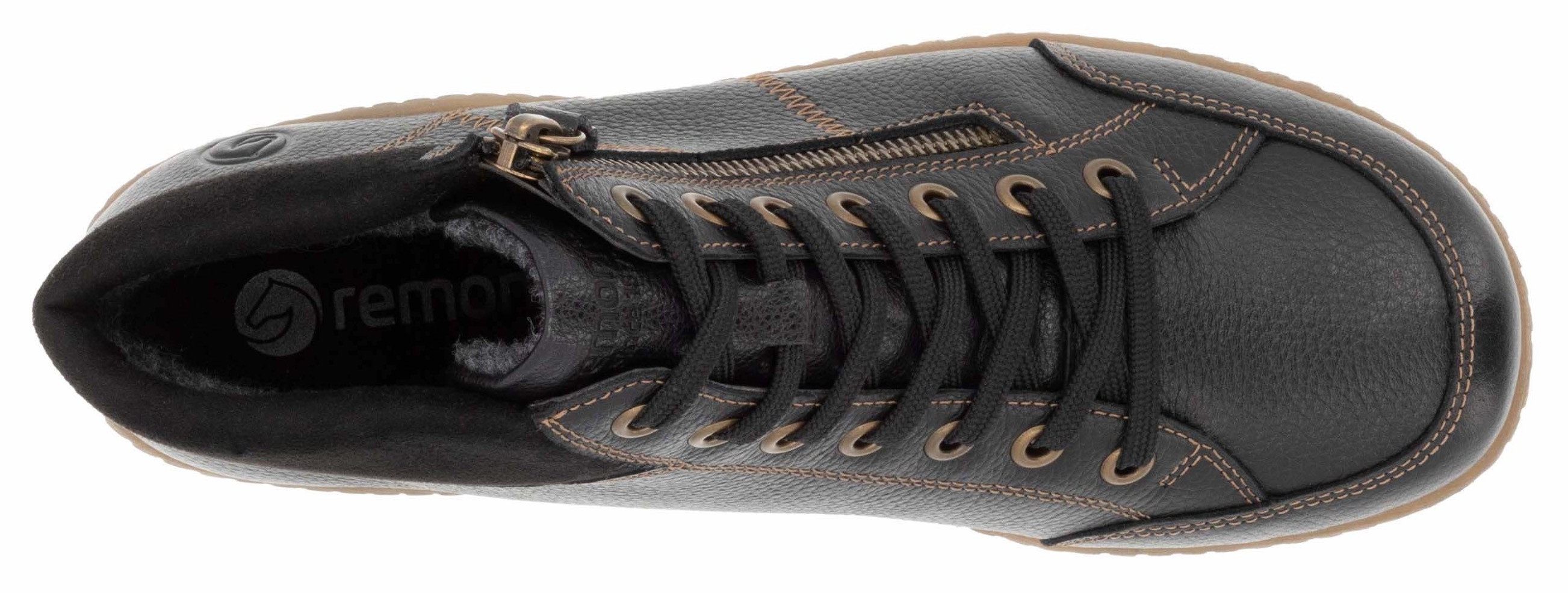 Remonte Veterschoenen flats, comfort schoen, enkellaars met logo-embossing en contraststiksels