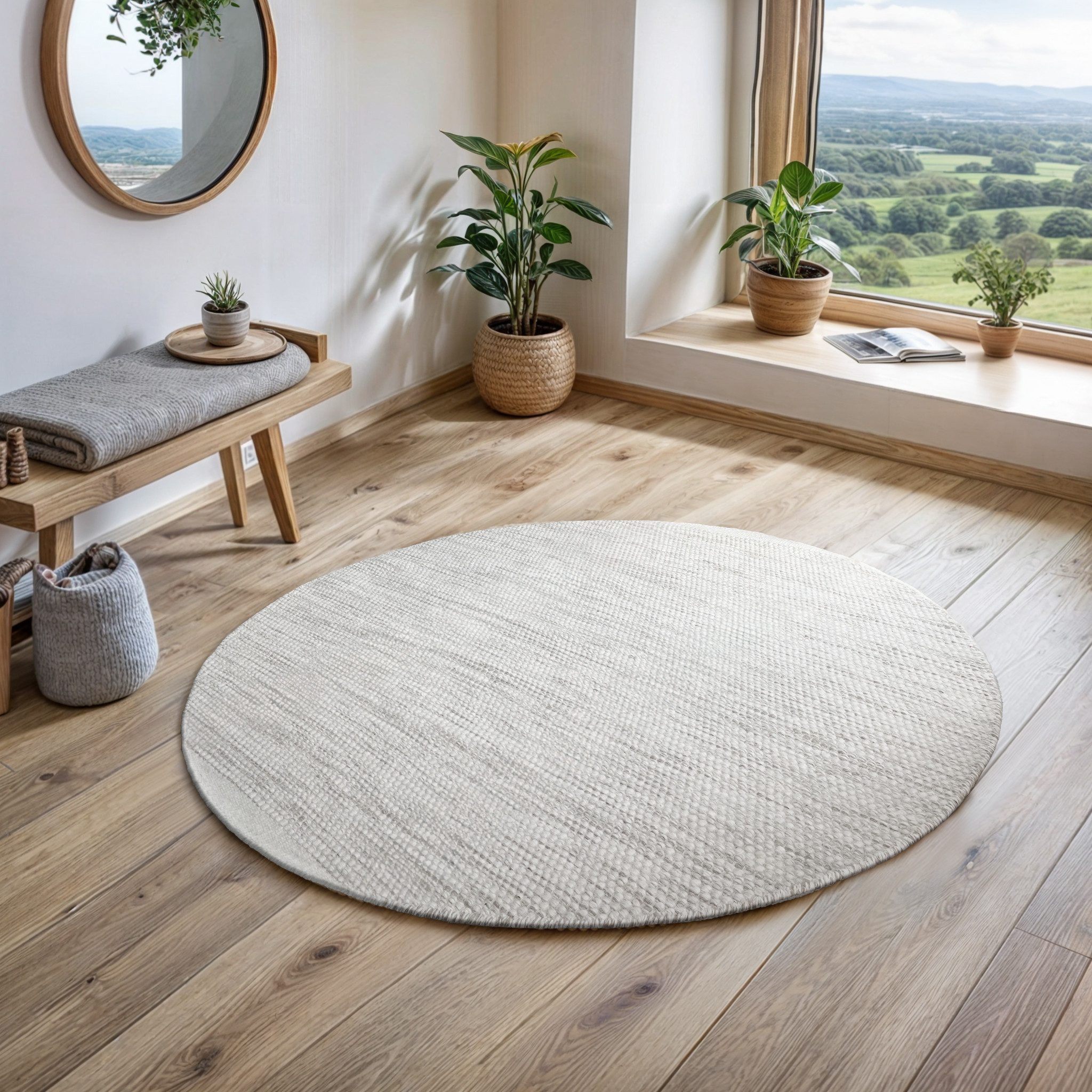 my home Wollen kleed Wolldroom Passie Omkeerbaar tapijt, handgeweven, gemêleerd uiterlijk, 100% wol, woonkamer wollen vloerkleden maat Ø 150 cm x 10
