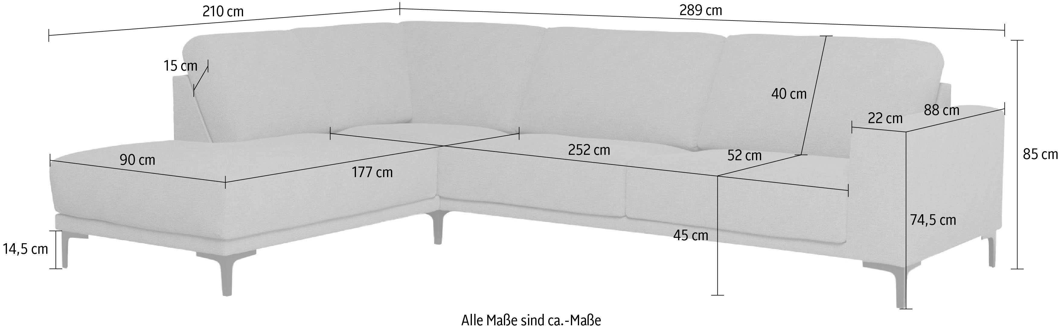 Places of Style Hoekbank Xander, L-model, Breedte 289 cm, geweven stof, soft-touch chenille, zwarte metalen voeten