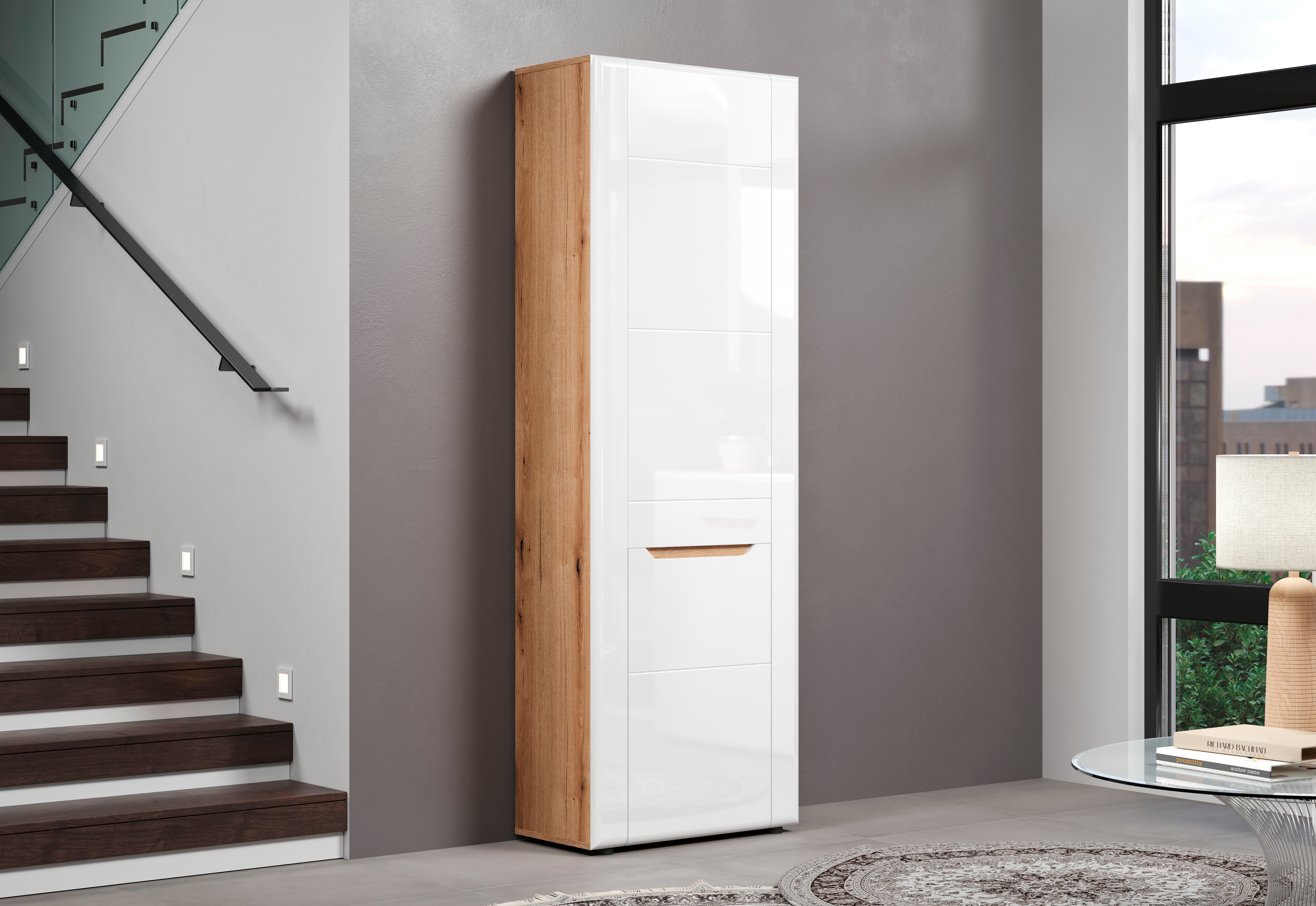 INOSIGN Vitrinekast Graz Hoge kast met glazen deuren Grifflos, breedte 96 cm, hoogte 132 cm (1 stuk)