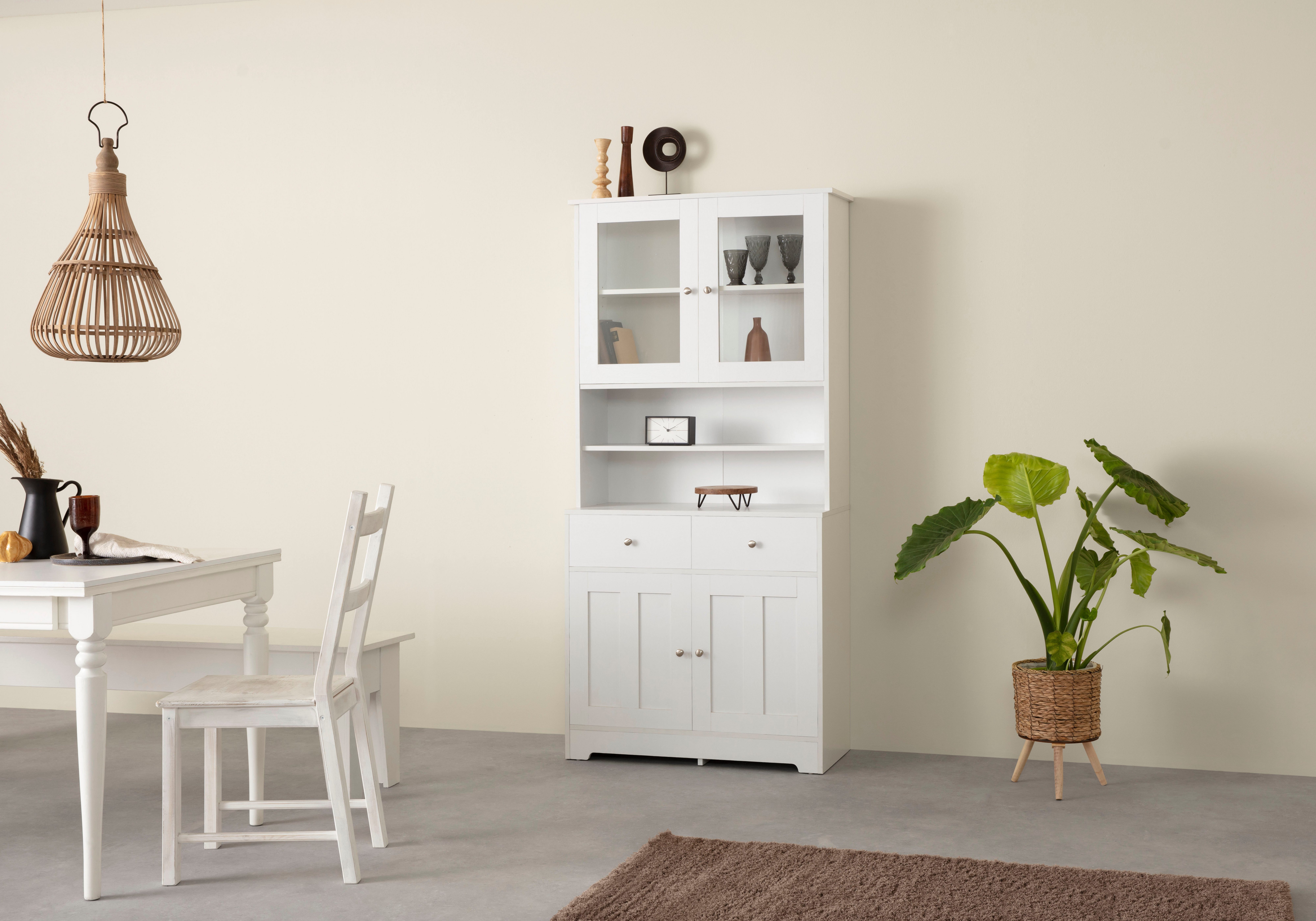 Home affaire Buffetkast Kate Breedte 88 cm, met glasdeuren en houten deuren, metalen handgrepen, hoogte 182 cm