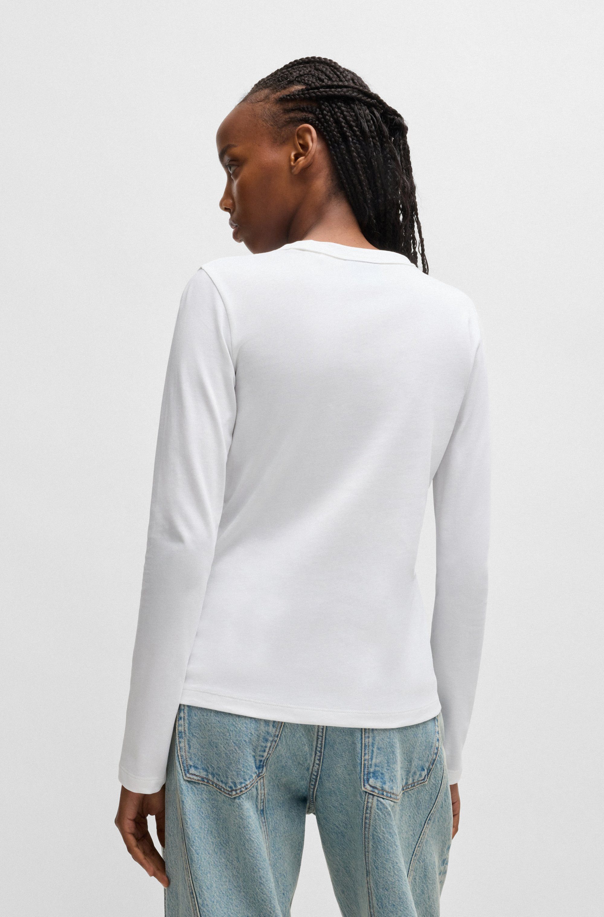 HUGO Blue Longsleeve Daliria met label-badge met happy hugo logo
