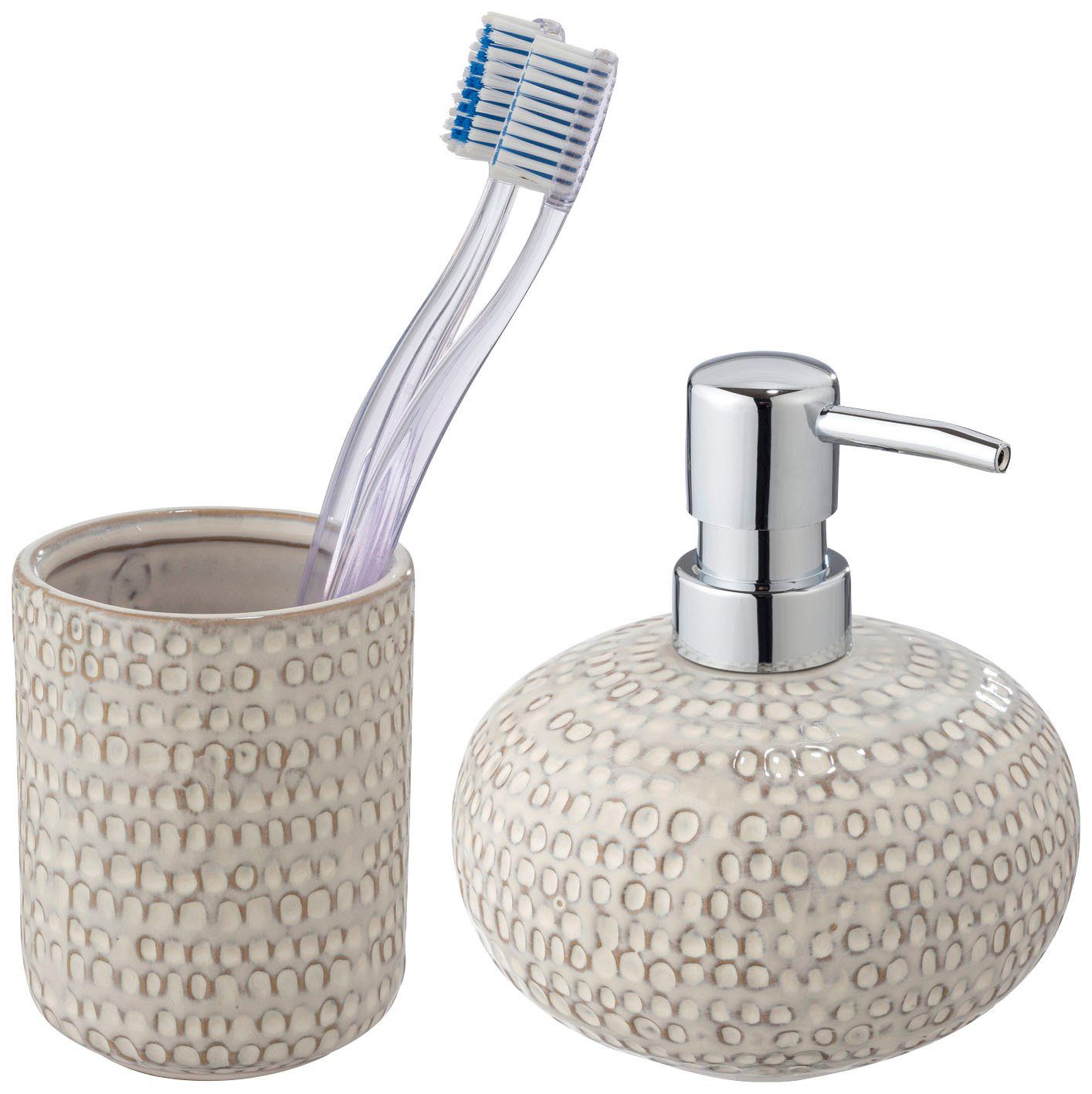 WENKO Set badkameraccessoires Davos uit keramiek met effectglazuur (set, 2-delig) badkameraccessoires