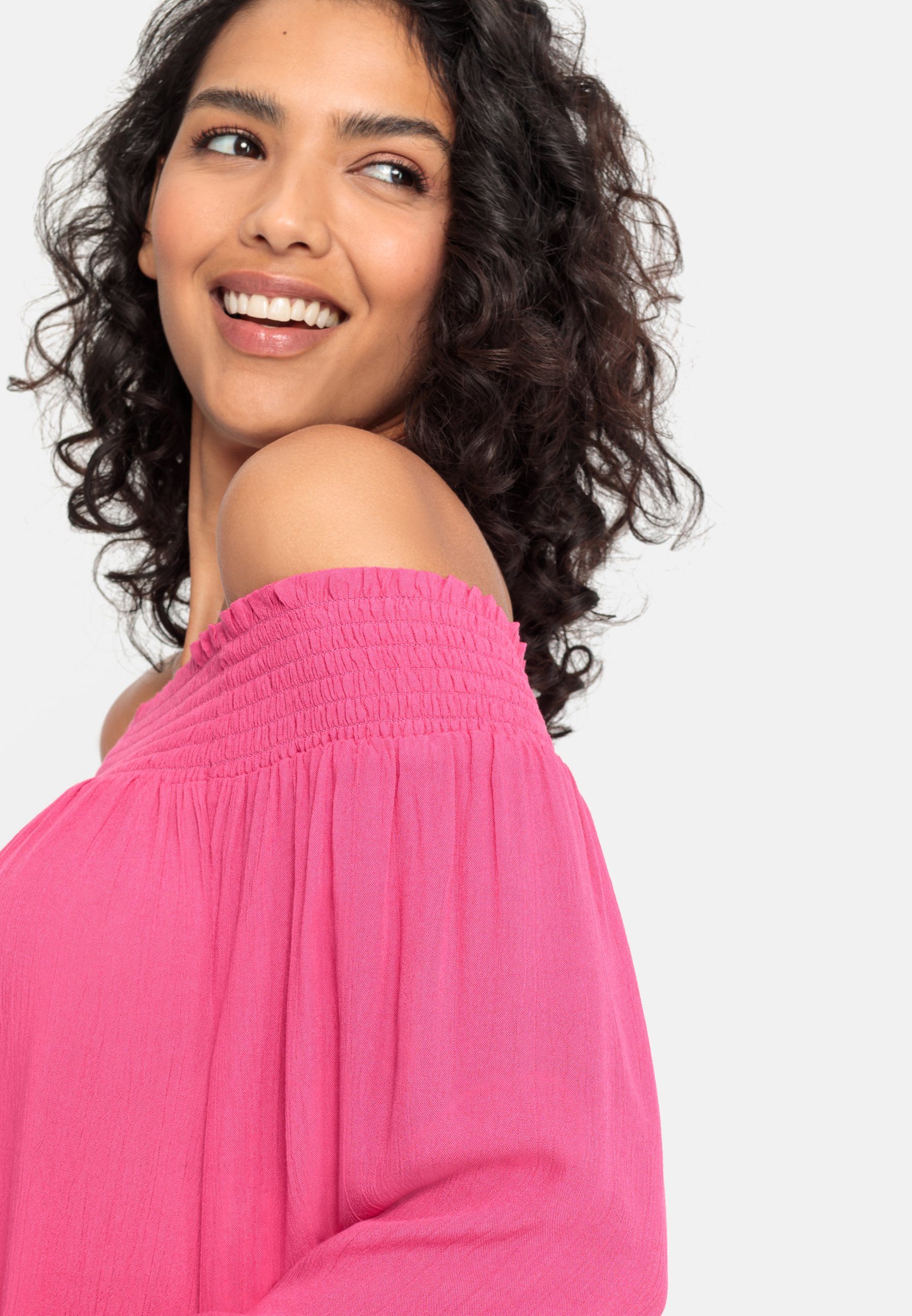 Lascana Blouse met carmenhals in een lichte gekreukte crinkle look, damesblouse, off-the-shoulder