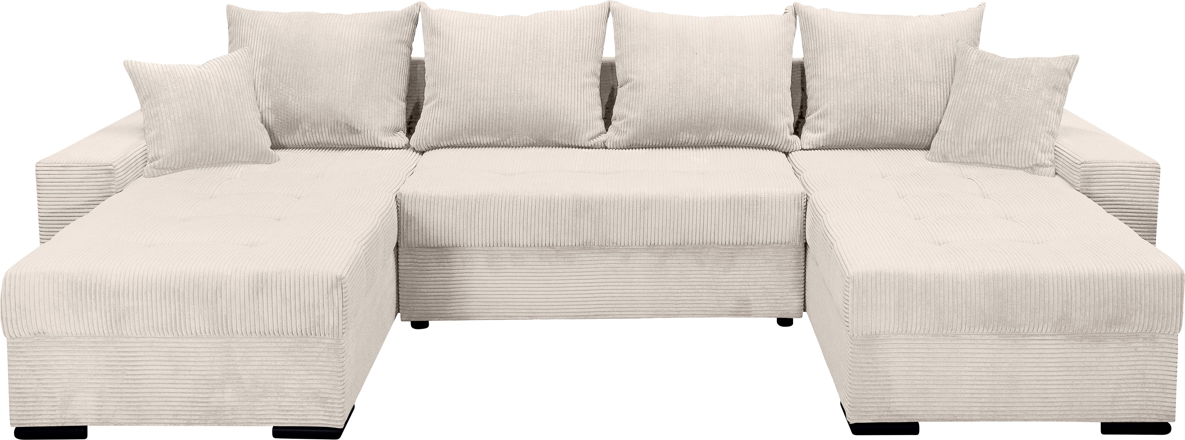 COLLECTION AB Zithoek XL-Josy U-vorm, breedte 313 cm, cord-/mix incl. bedfunctie, bedlade, met 4 gelijk grote rugkussens