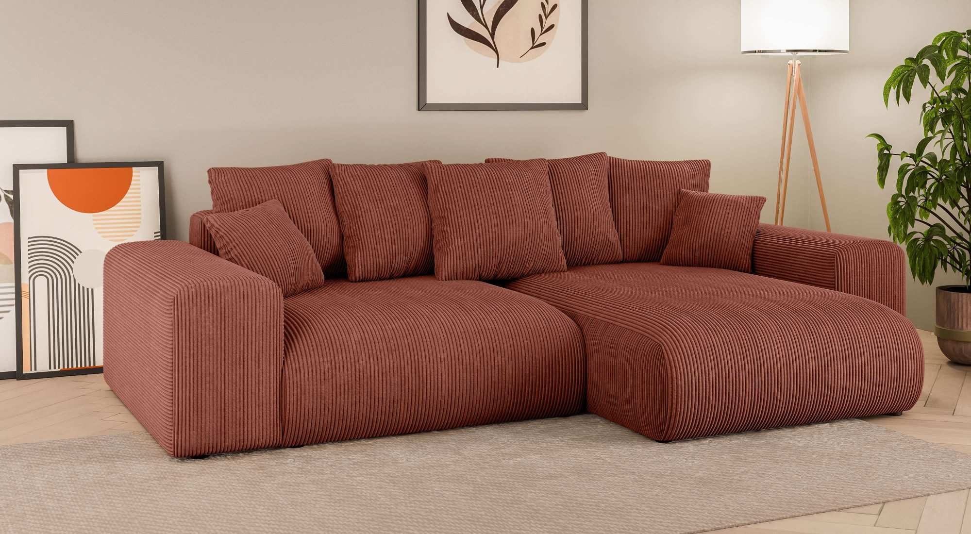 Home affaire Hoekbank LAKESIDE met bedfunctie en bedlade, B/D/H 257/166/84 cm L-vorm, recamiere aan beide zijden monteerbaar, golfondersteuning
