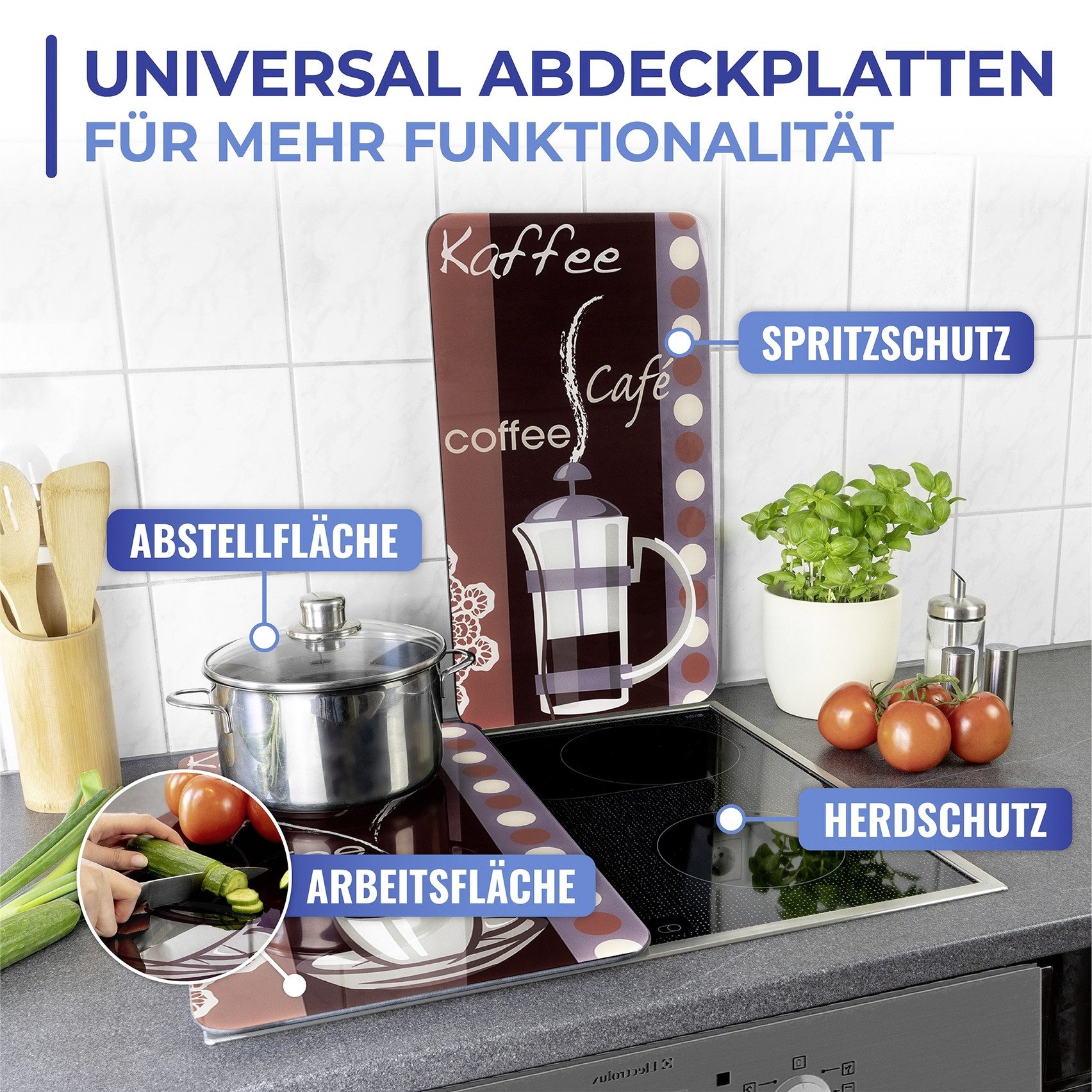 WENKO Kookplaatdeksel Universeel model Koffiegeur (set, 2-delig)