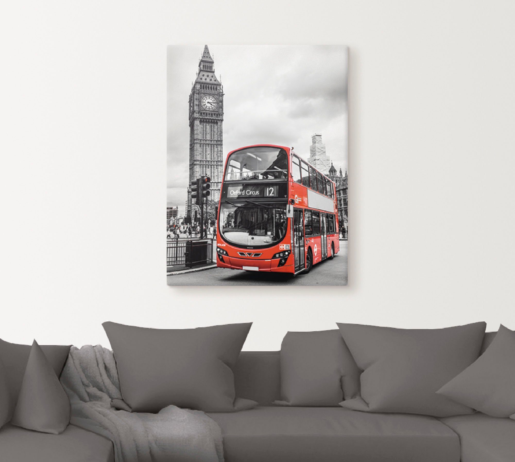 Artland Artprint Londen Bus en Big Ben als artprint op linnen, poster in verschillende formaten maten