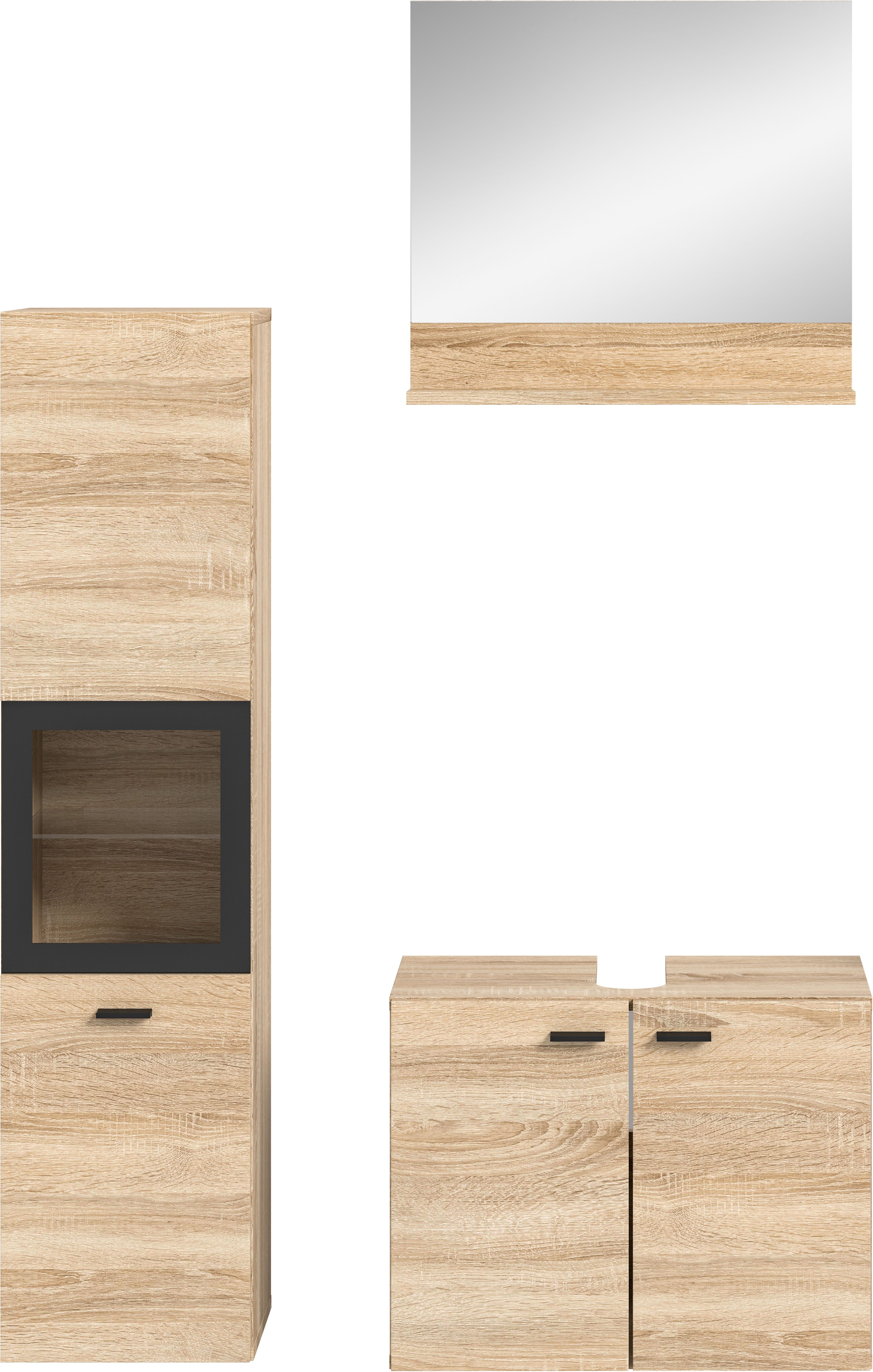 welltime Badmeubelset Tampa, breedte 102cm, 3-delig Wastafelonderkast, spiegel, hoge kast (3 stuks)