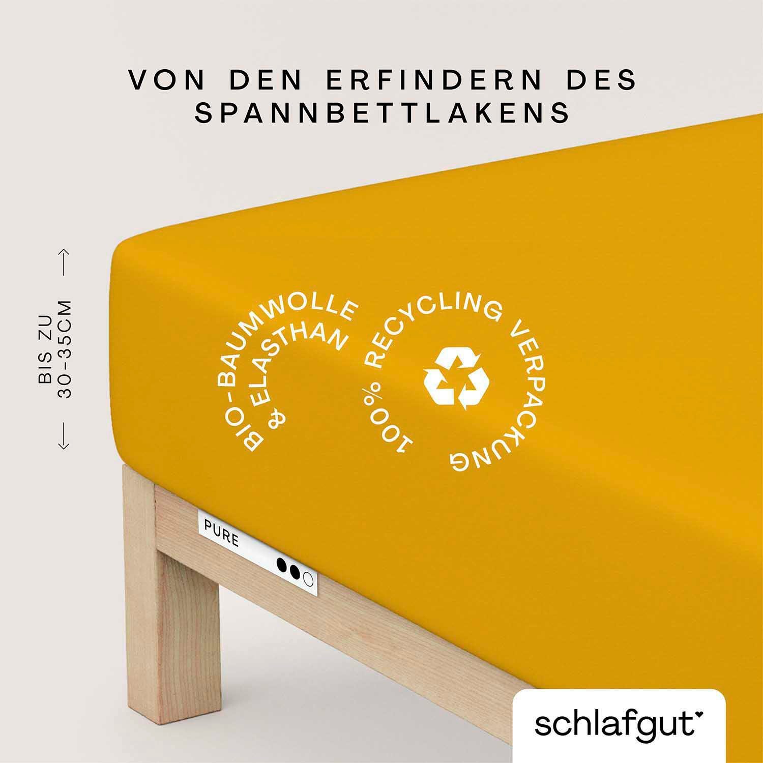 Schlafgut Hoeslaken PURE biologische katoen met elastaan, rekbaar en ondoorzichtig, strak, bedlakens (1 stuk) hoeslakens maat 90-100 cm x 190-220 cm