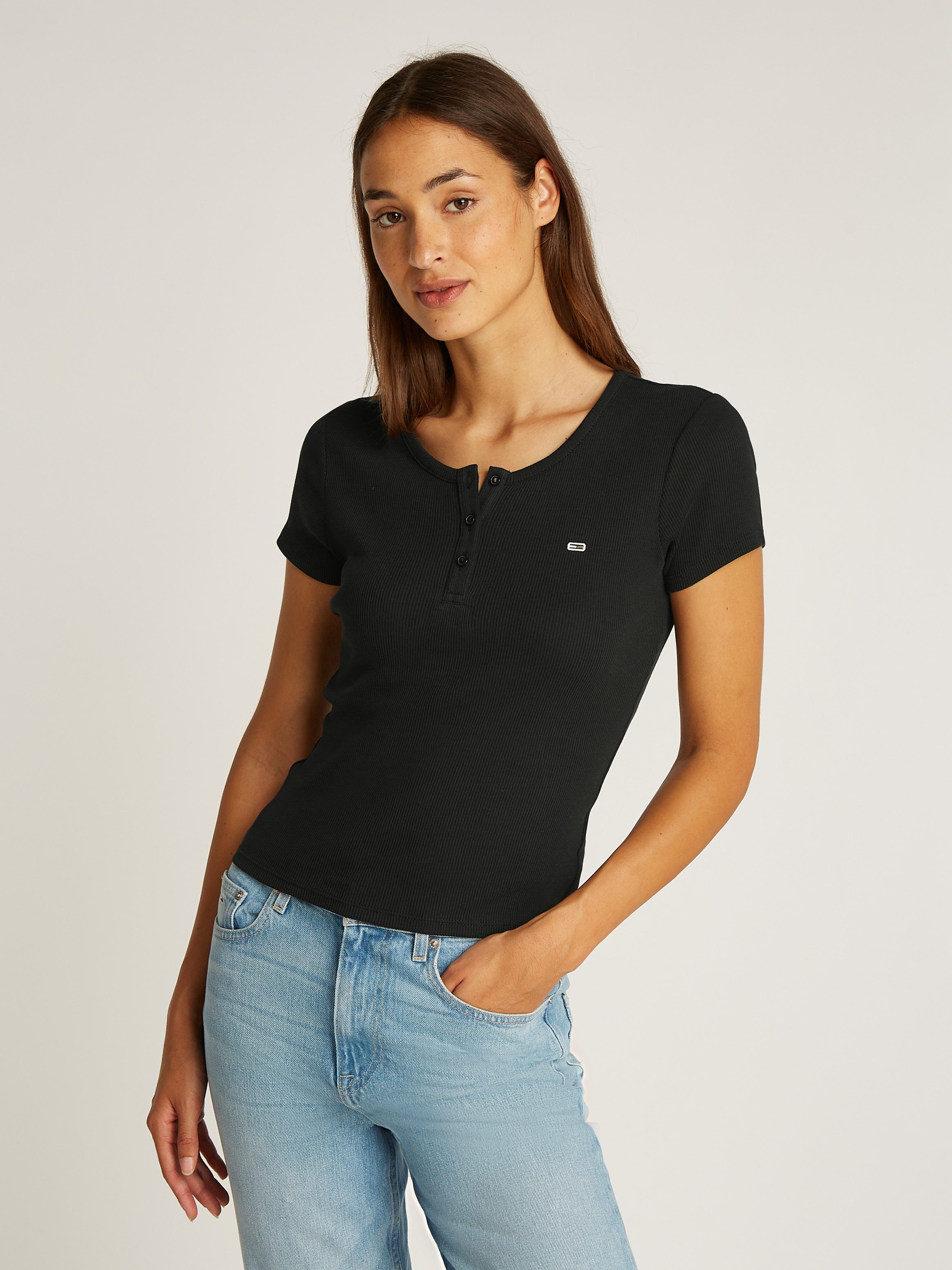 TOMMY JEANS T-shirt TJW SLIM BUTTON RIB C-NECK SS