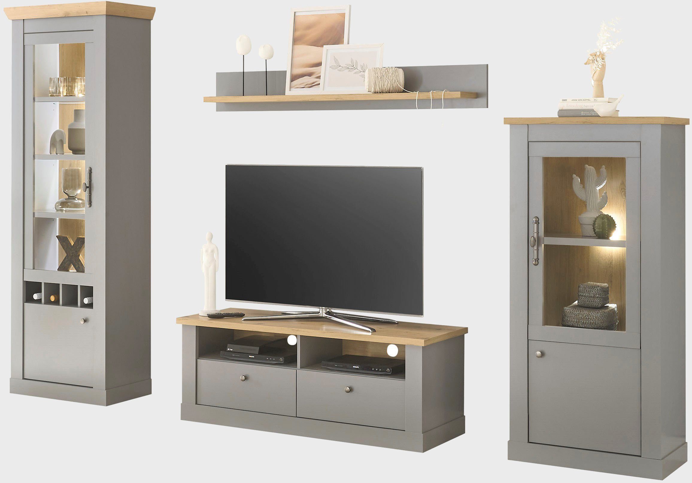 Home affaire Wandmeubel CHAMBORD (4-delig) tv-wandmeubels grijs