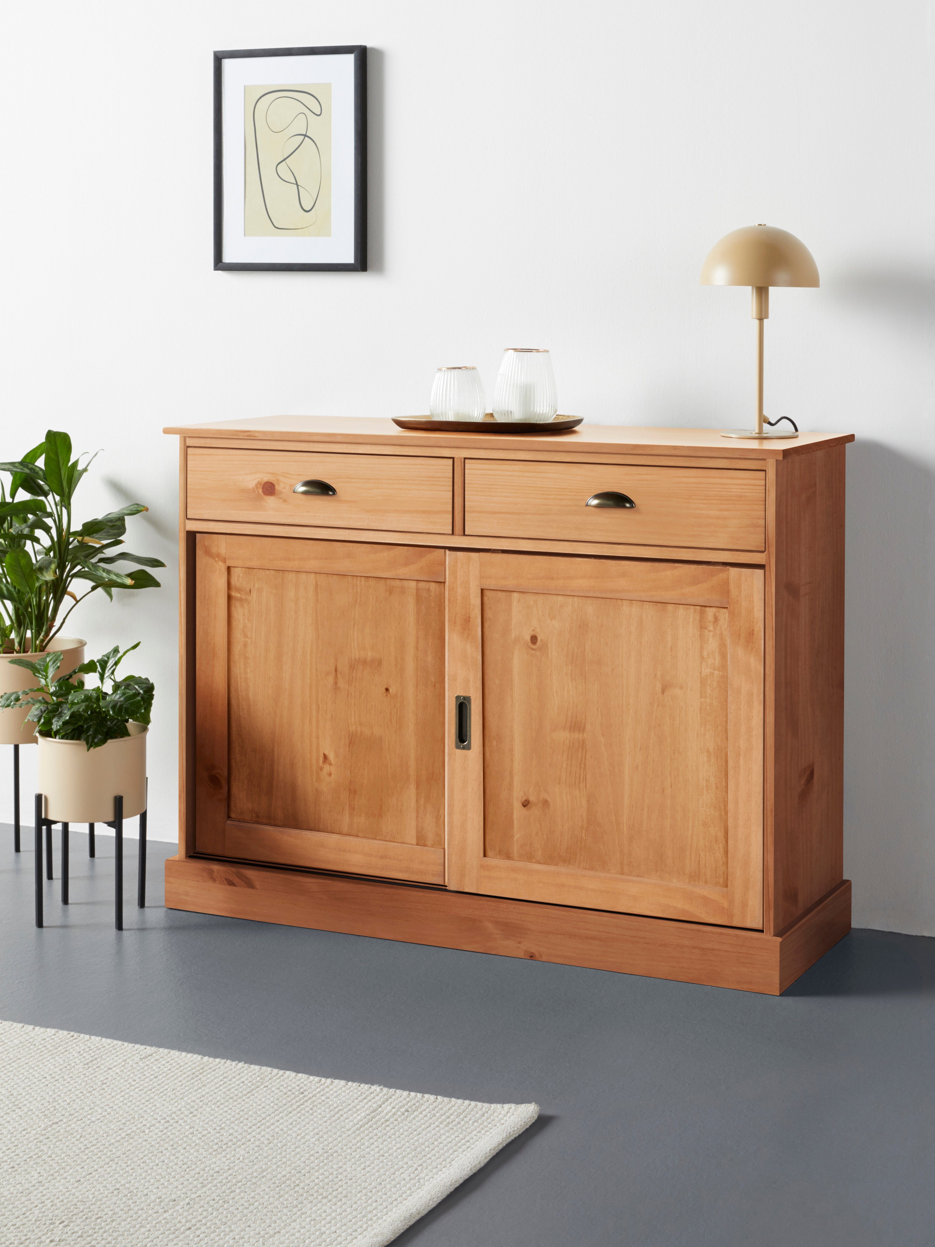 Home affaire Dressoir Schröder Commode, 2 schuifdeuren, 2 lades, van massief dennenhout dressoirs beige