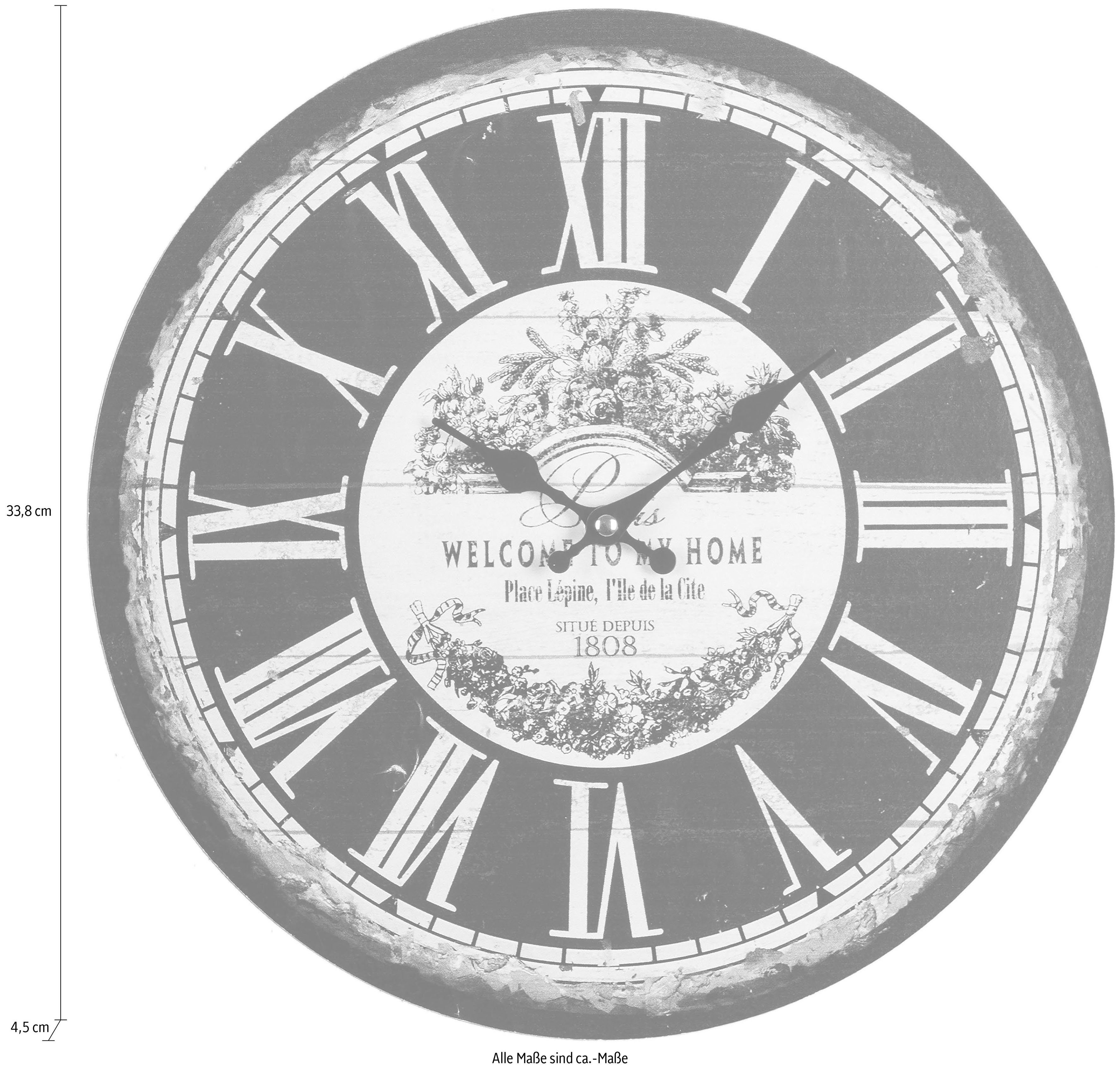 Myflair Möbel & Accessoires Wandklok WELCOME rond, ø 33,8 cm, romeinse cijfers, decoratief in keuken & woonkamer (1-delig)