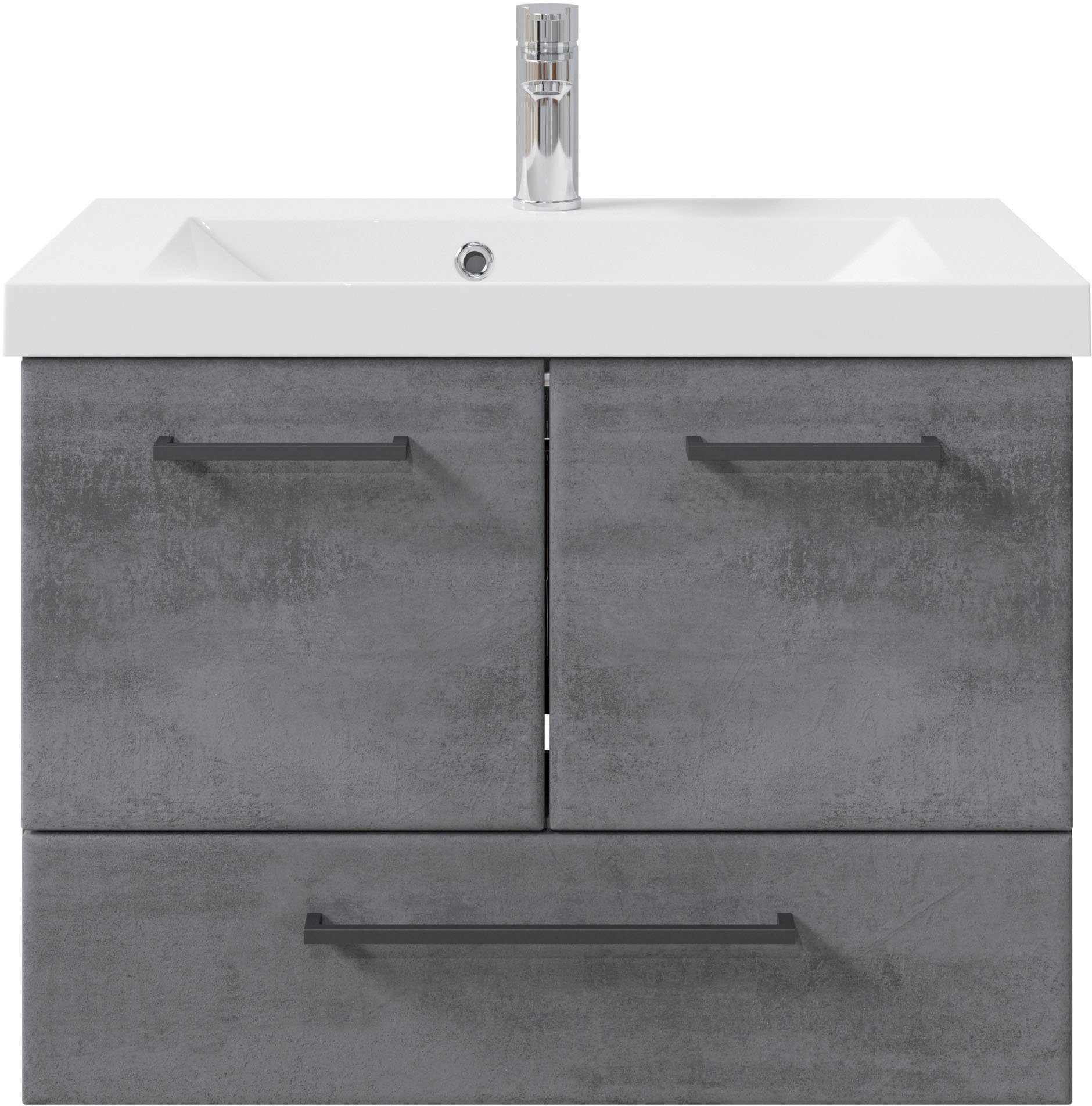 Saphir Badkamerserie Quickset 945 3-delig, mineraalmarmeren wastafel met led-spiegelkast (4-delig)