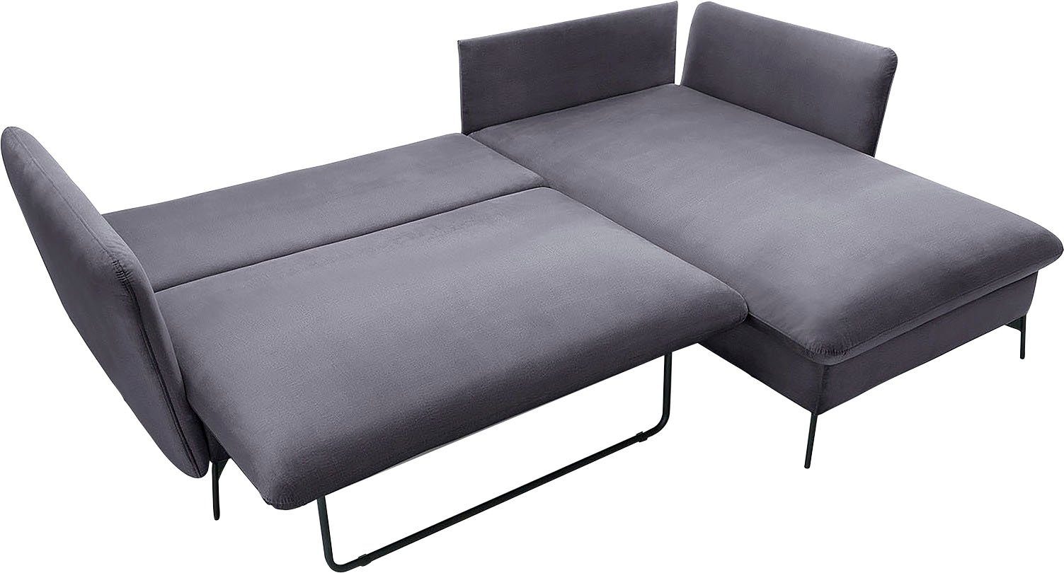 andas Hoekbank LIVORNO,258 cm, L-model, Slaapfunctie en bedlade (139/224 cm), fluweel, structuur, geweven stof