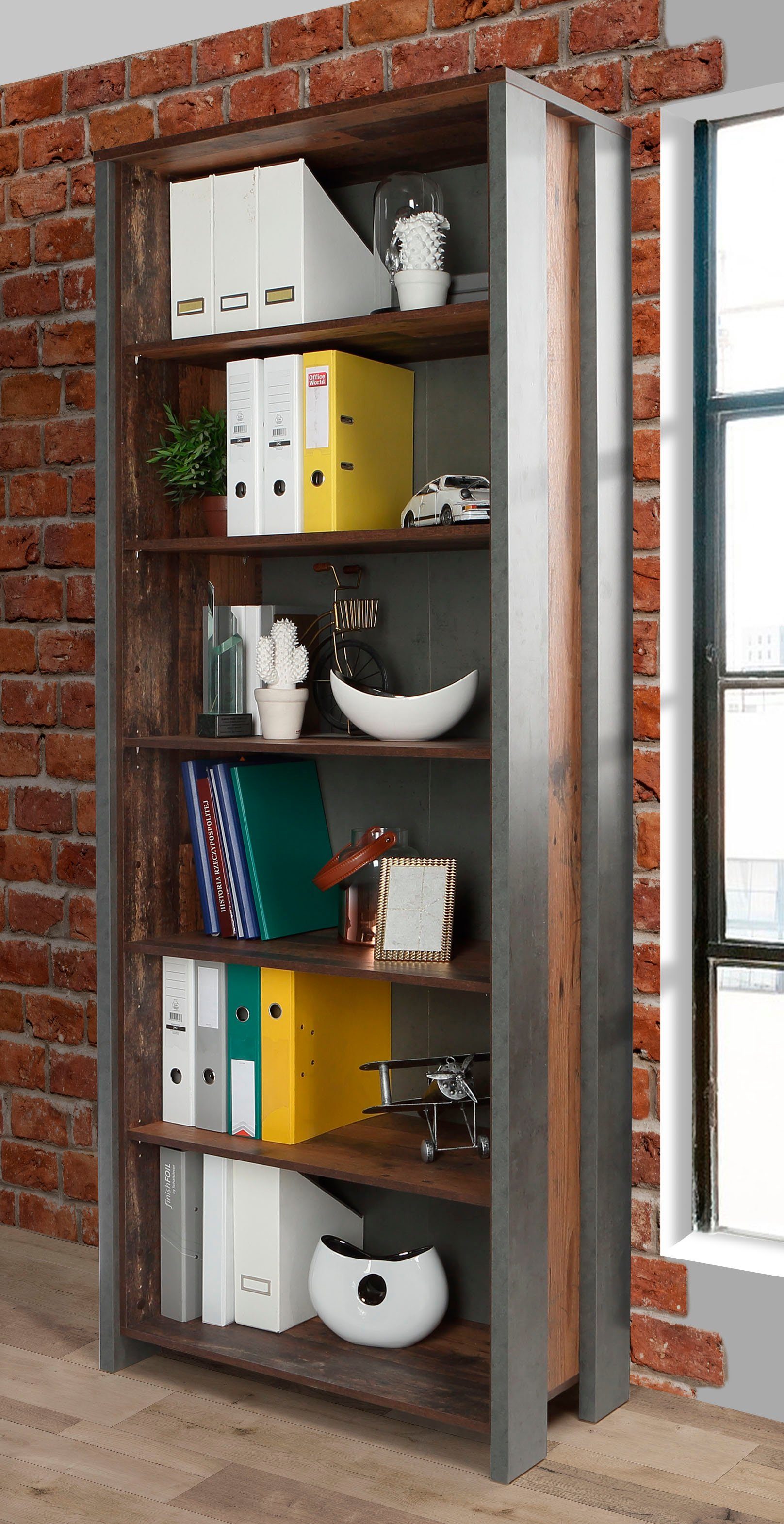 FORTE Ordnerrek Clif Boekenkast in industriële stijl, hoogte 220,7 cm