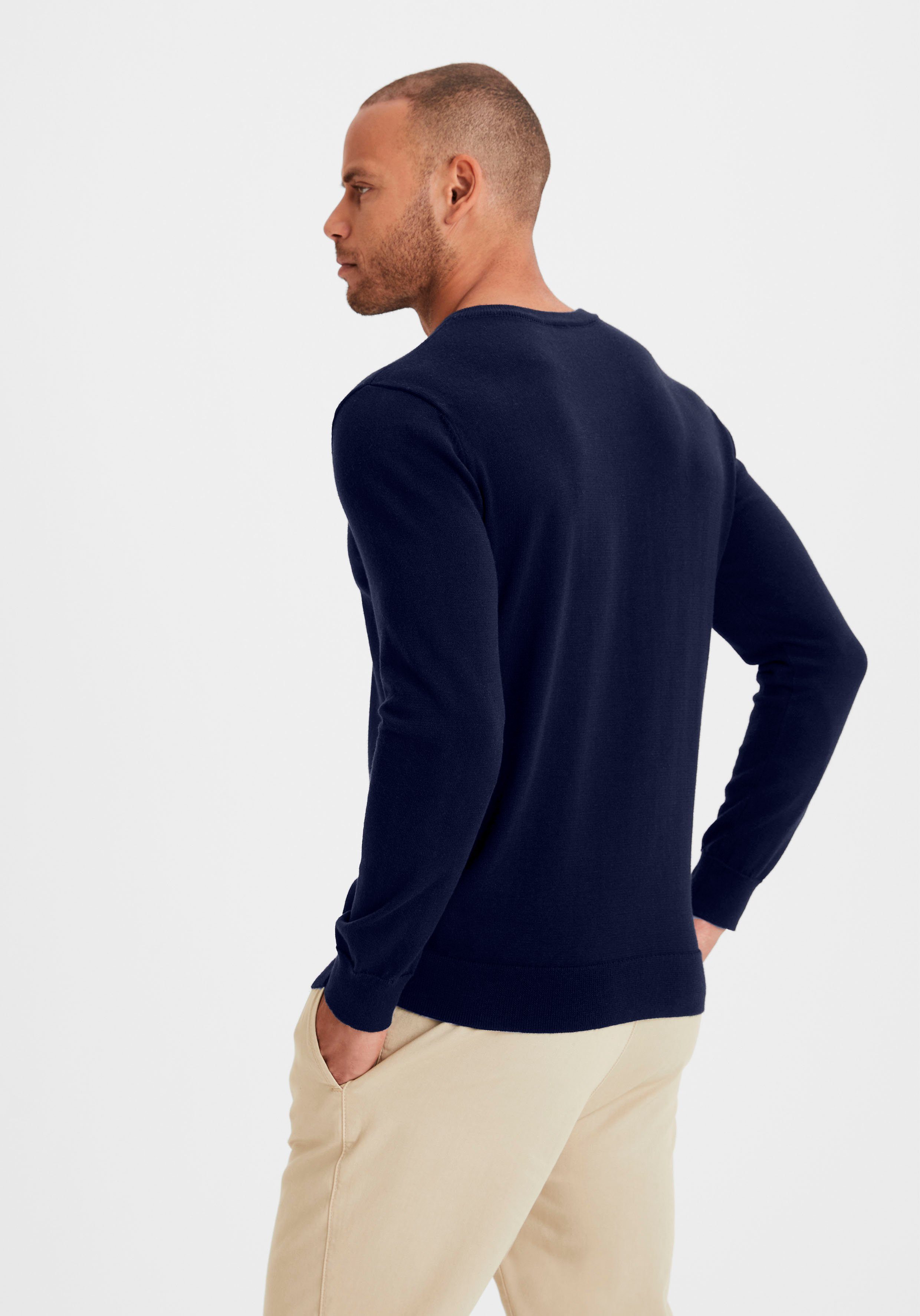 H.I.S Gebreide trui met v-hals, pullover van fijn breiwerk, katoenmix