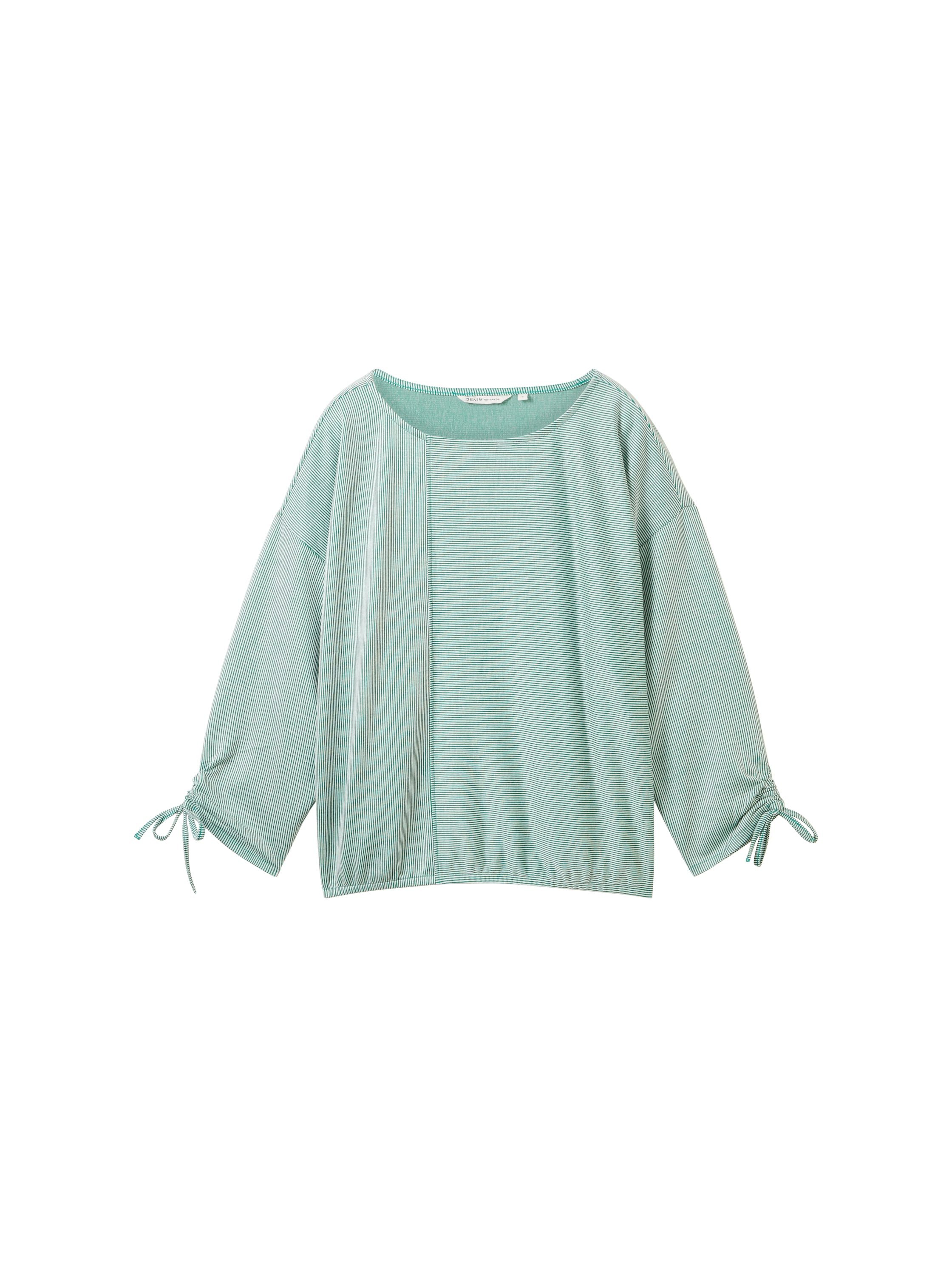 Tom Tailor Denim Shirt met 3 4 mouwen in fijne rib-look
