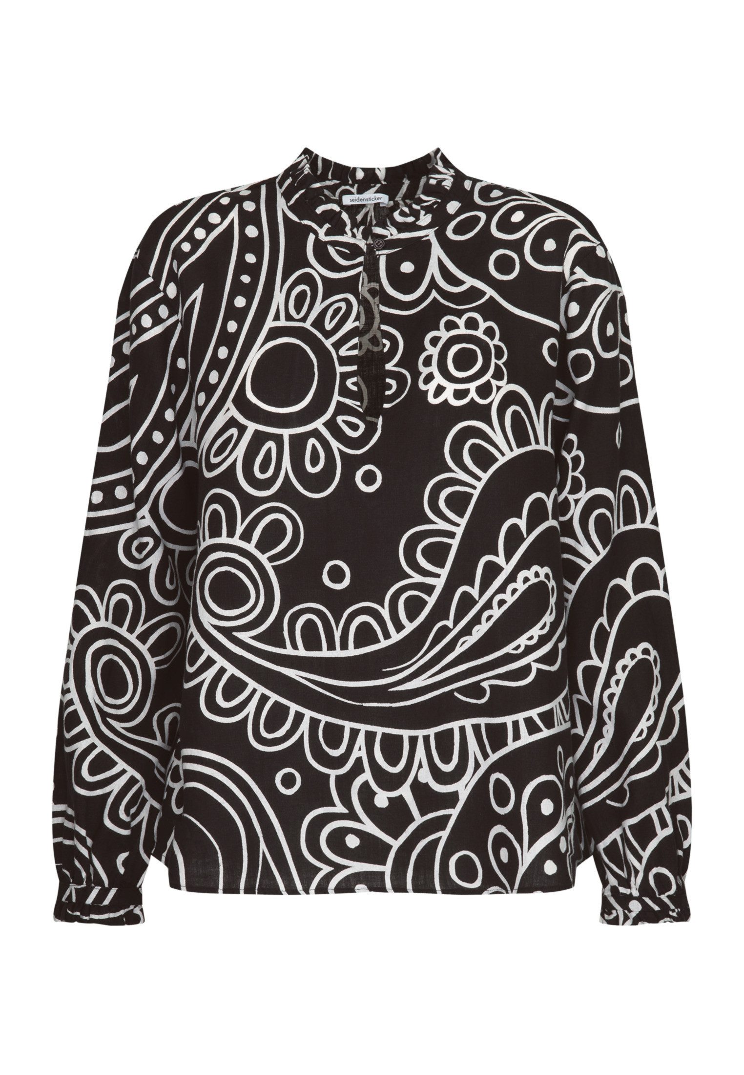 seidensticker Klassieke blouse Zwarte roos Lange mouwen ronde hals paisley