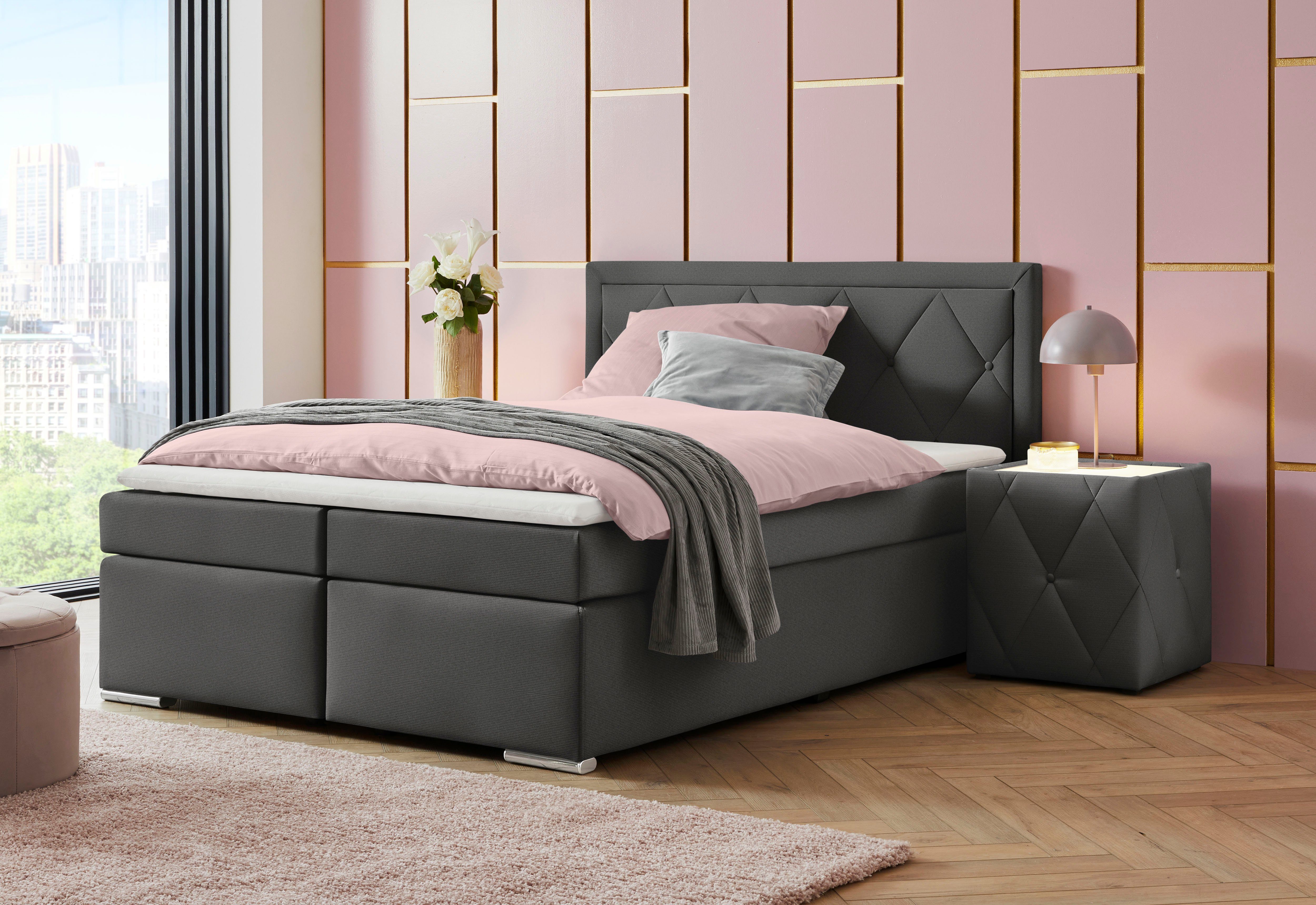 Leonique Boxspring Alfie, bestseller, optioneel met bedlade met capitonnage in het hoofdbord, h2, h3 en h4 ter keuze