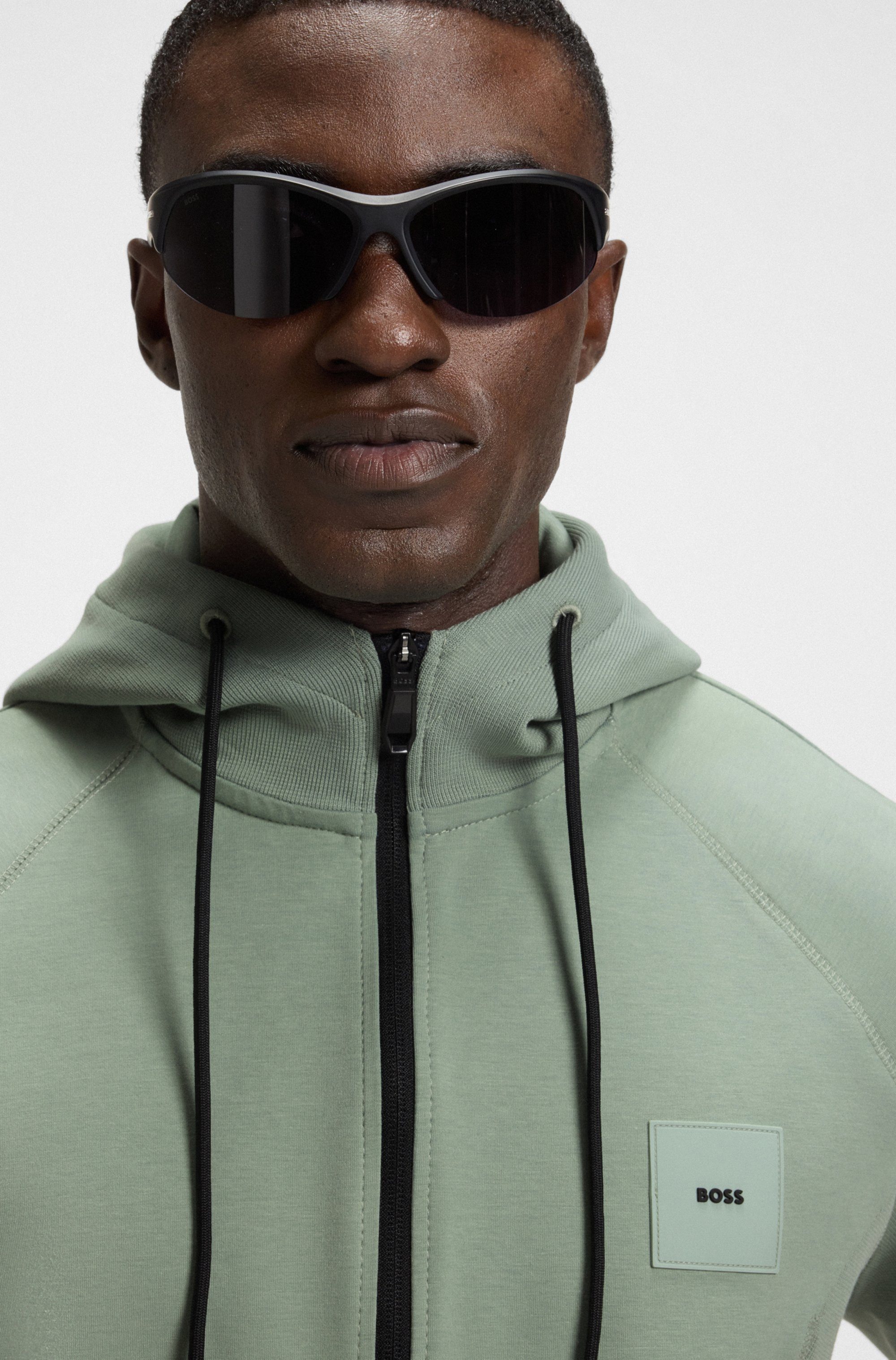 BOSS GREEN Sweatvest Saggy Rib met tonale inzetten