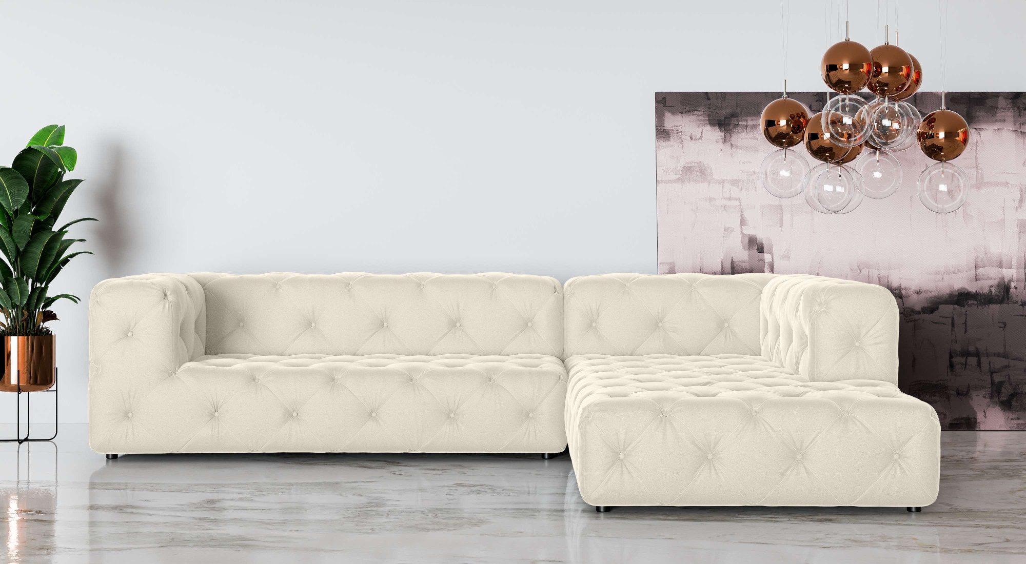 Places of Style Hoekbank FOLLINA L-vorm, met klassieke Chesterfield-knoopstiksels