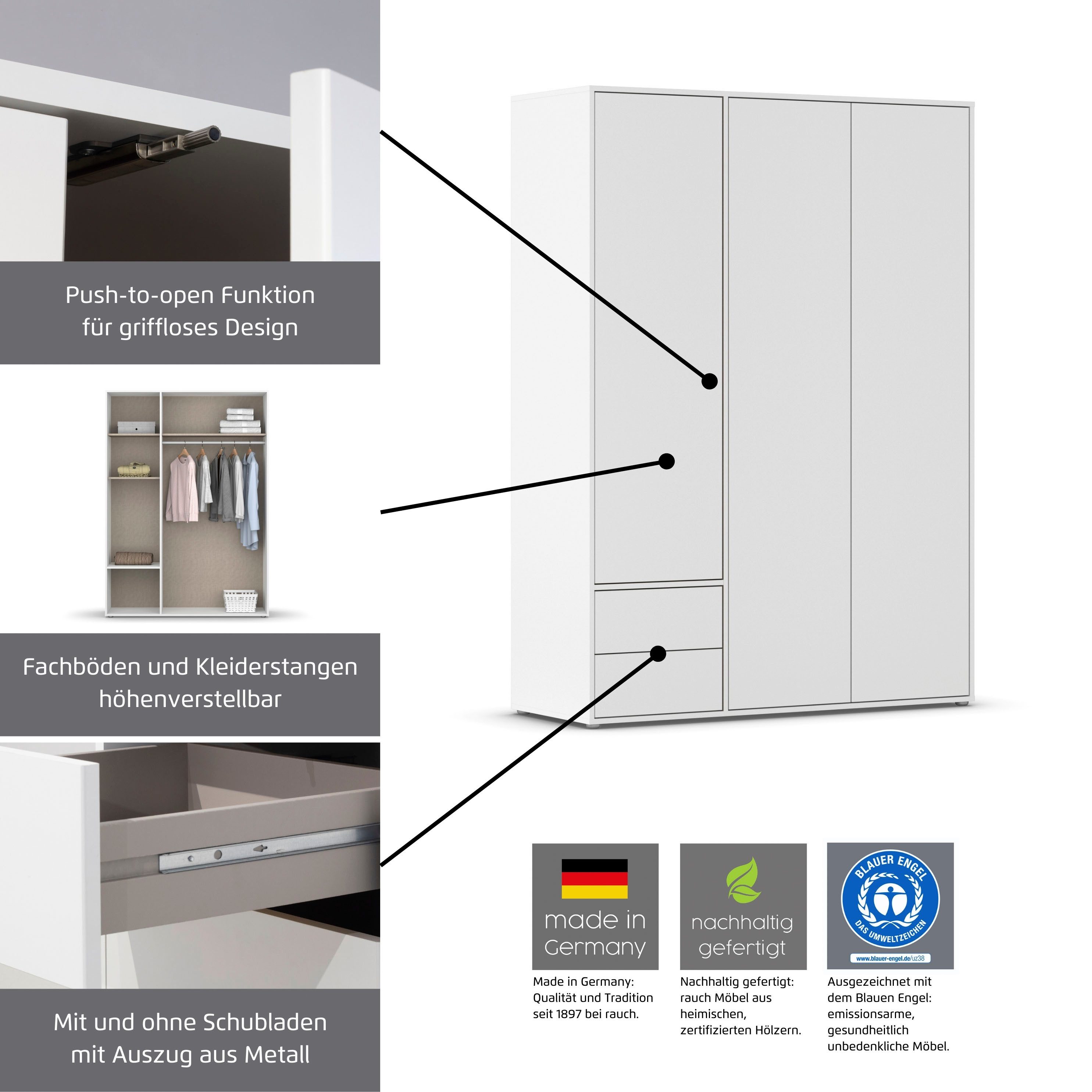 rauch Draaideurkast Kledingkast Kast Garderobe Wasmand NABILA veel Opbergruimte in 2 breedtes met push-to-open functie bestseller made in germany