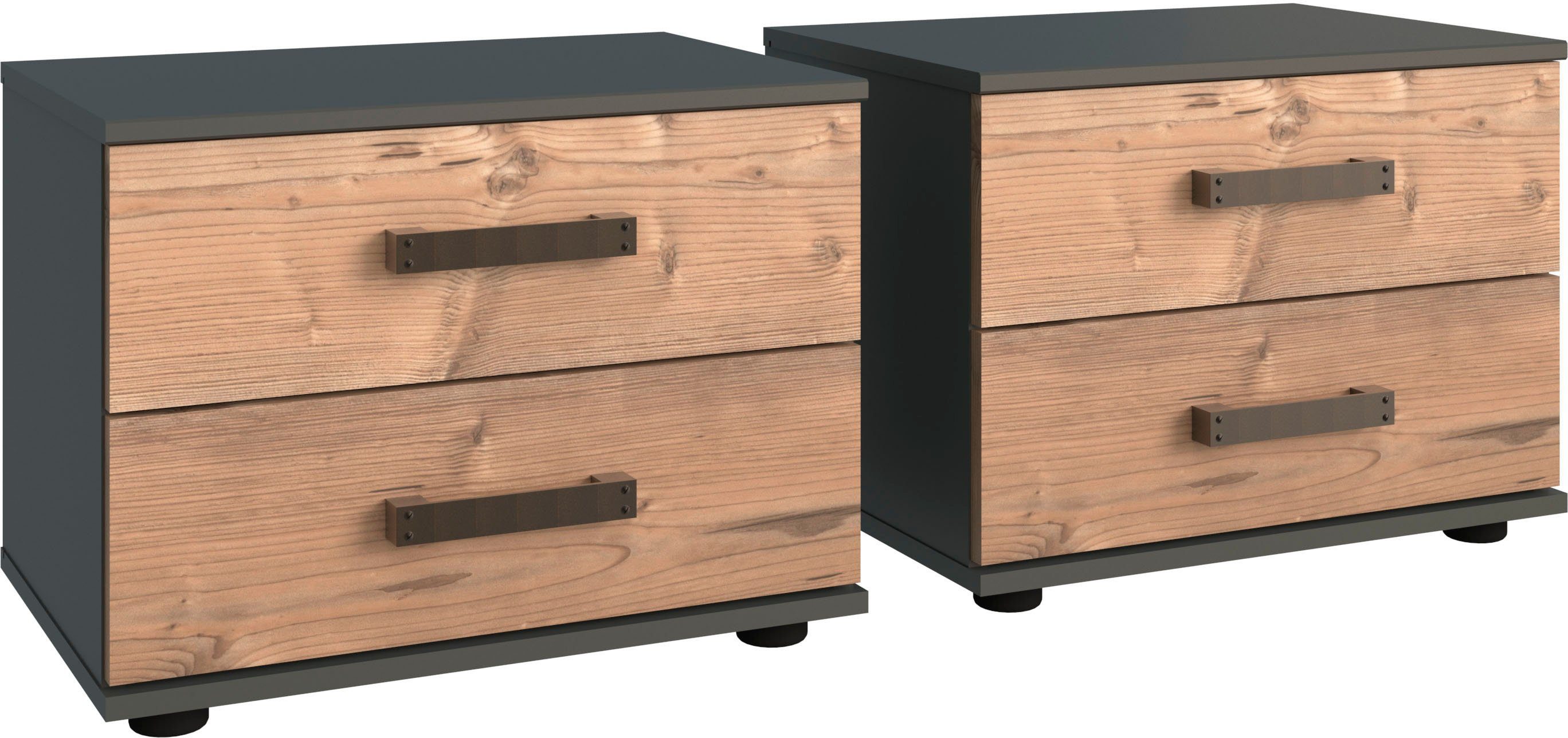 Wimex Slaapkamerserie Stockholm, rustieke look in industrieel ontwerp 6-delig, kledingkast met spiegel, bed inclusief lades (set)