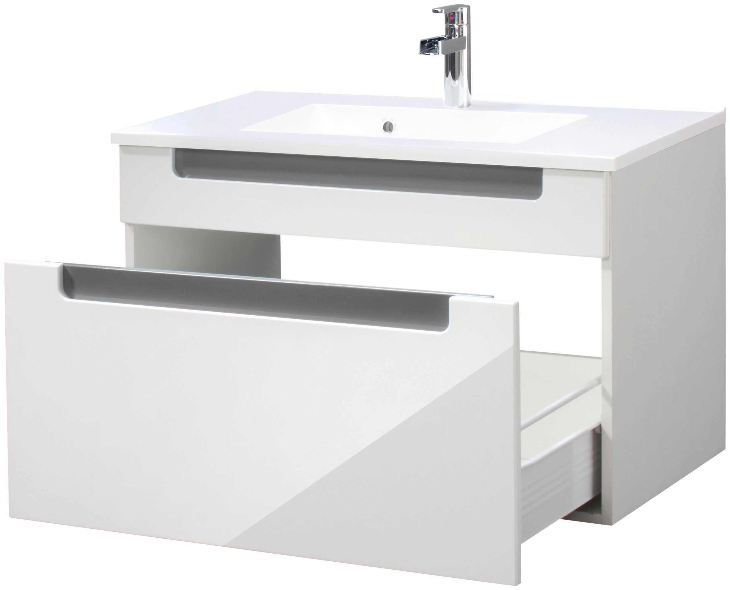 welltime Badkamerserie Siena Breedte 80 cm, wastafelonderkast met mineraalmarmeren wasbak (2-delig)