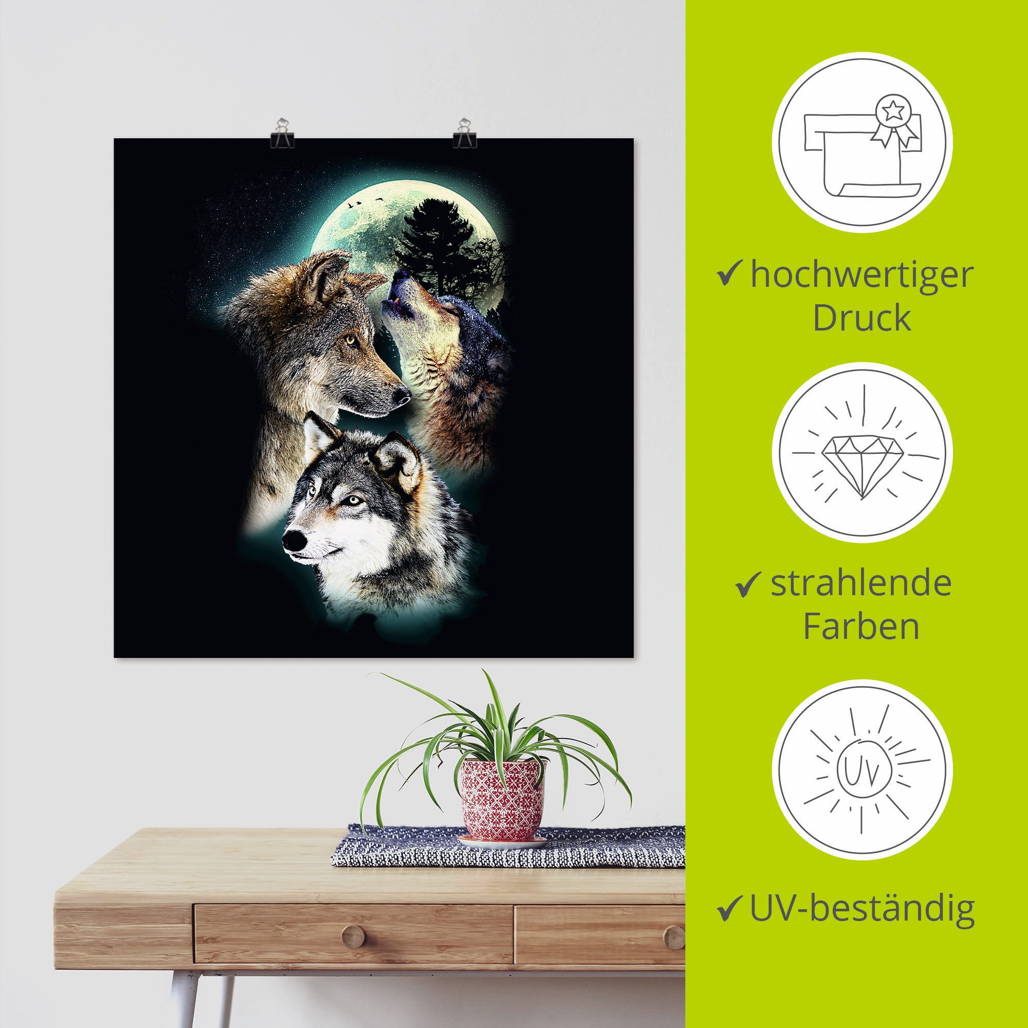 Artland Artprint Fantasie wolf wolven met maan als artprint op linnen, poster, muursticker in verschillende maten