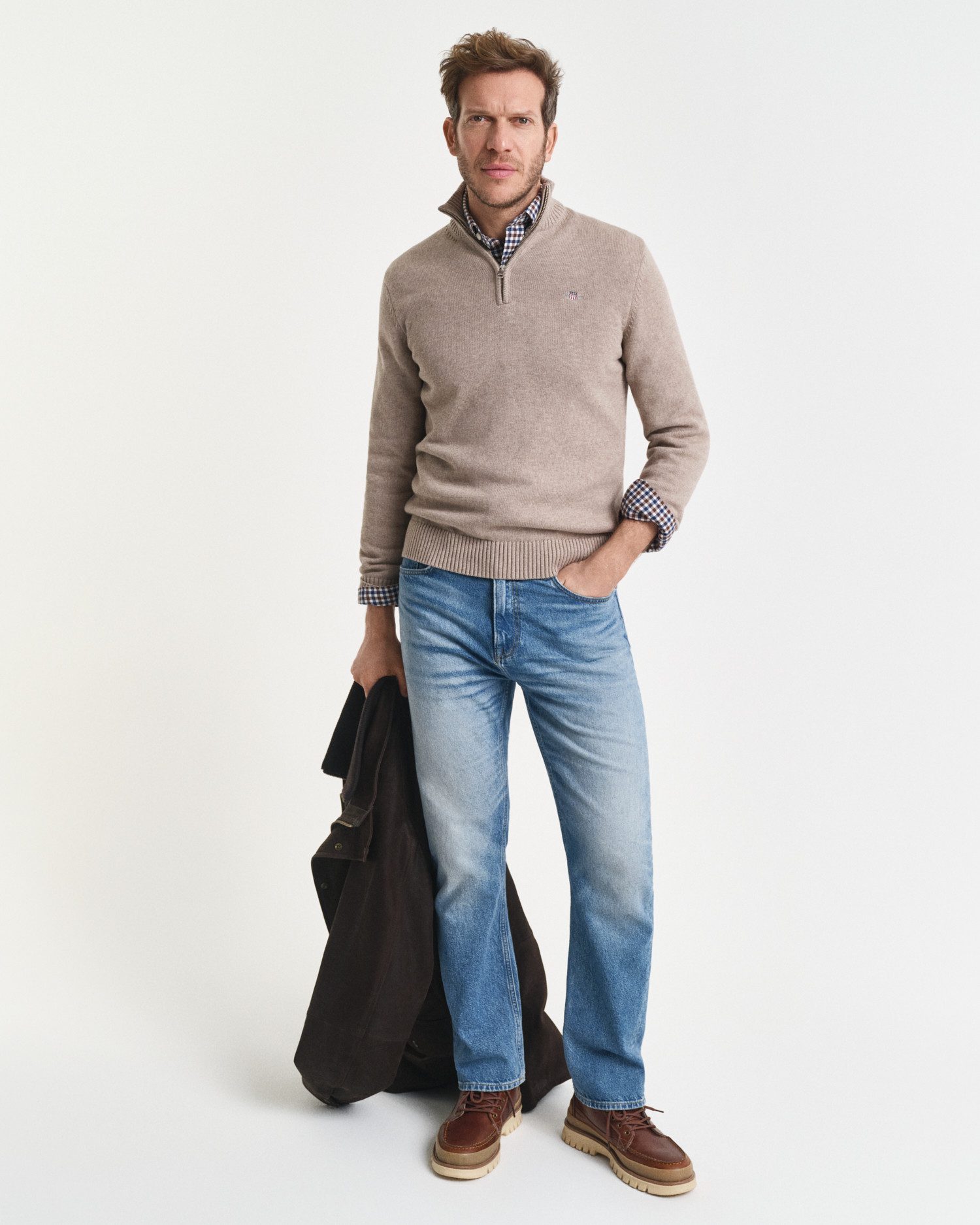 Gant Schipperstrui CASUAL COTTON HALFZIP met geborduurd grafisch logo op de borst