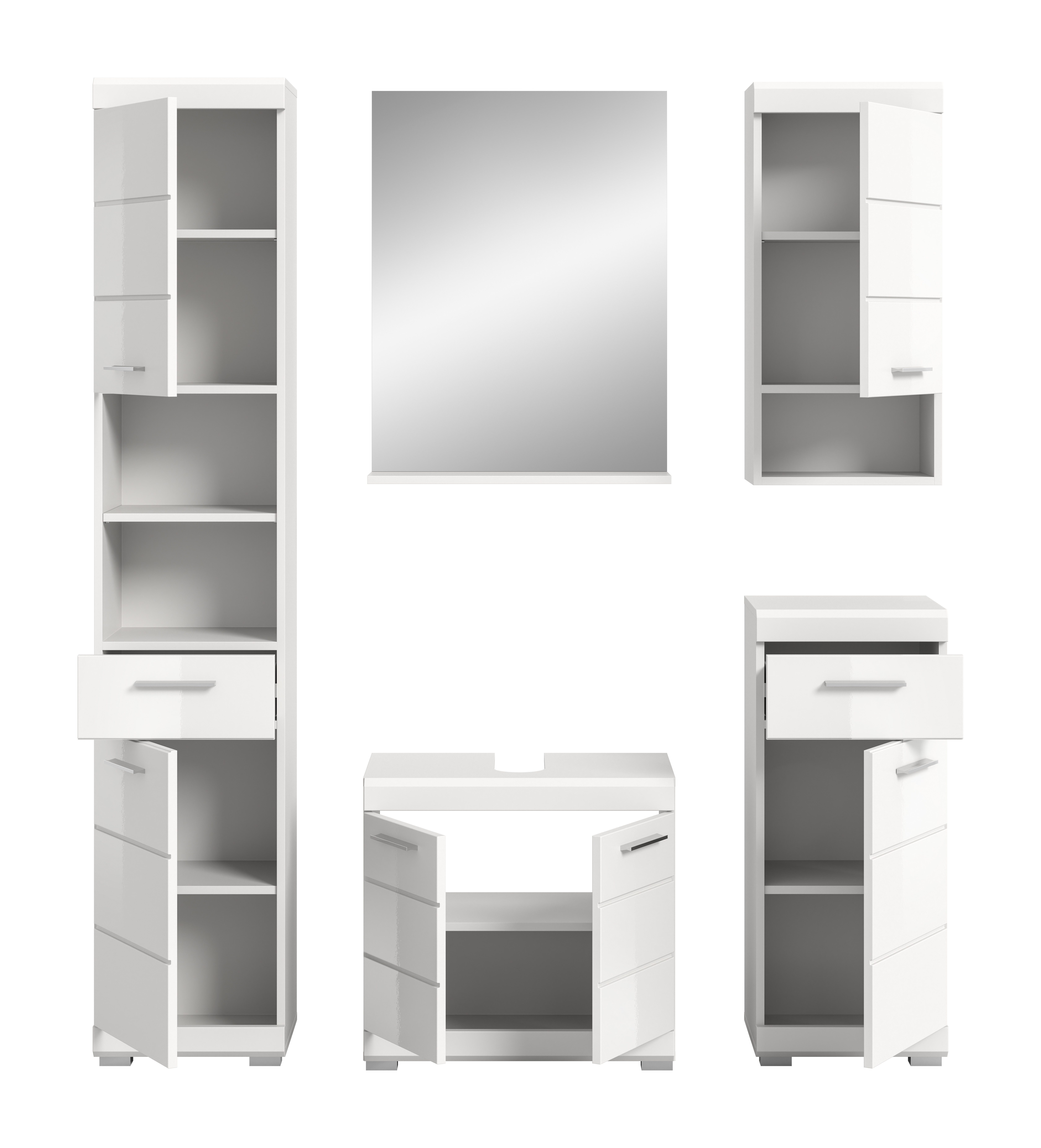 INOSIGN Badmeubelset Siena, 5-delig, bestaande uit: Hoge kast, WBU, spiegel, onderkast, hangkast (set, 5 stuks)