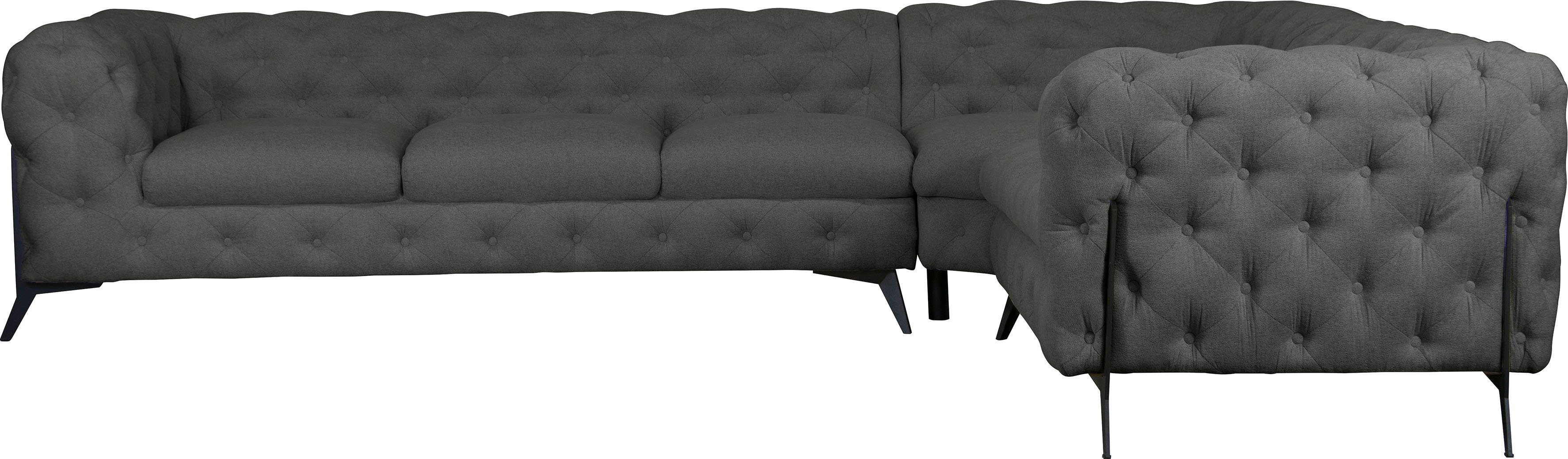 Leonique Chesterfield-bank Amaury L-vorm grote hoekbank, chesterfield-look, breedte 323 cm, kleur van de poten ter keuze