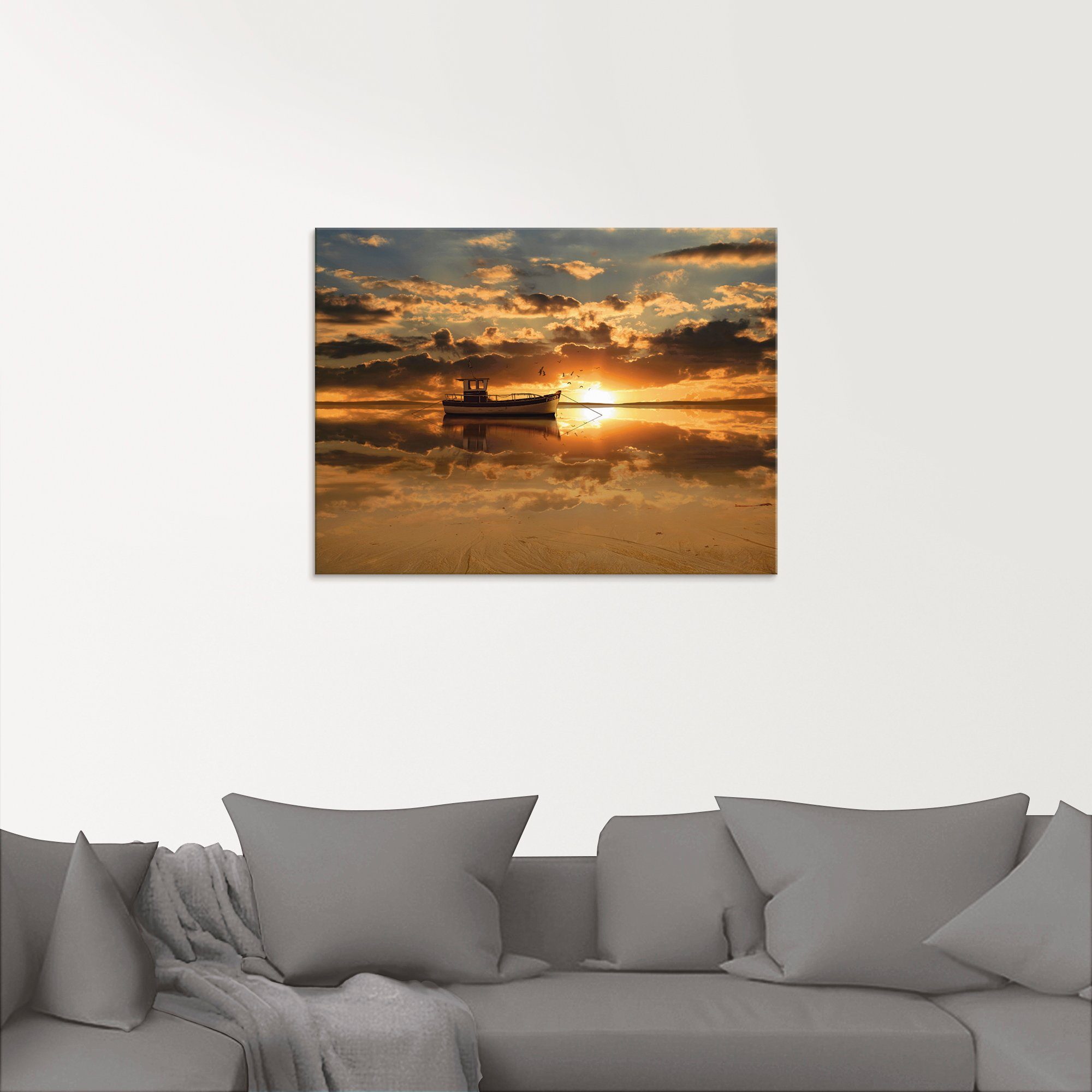 Artland Print op glas Het vissersschip bij zonsondergang