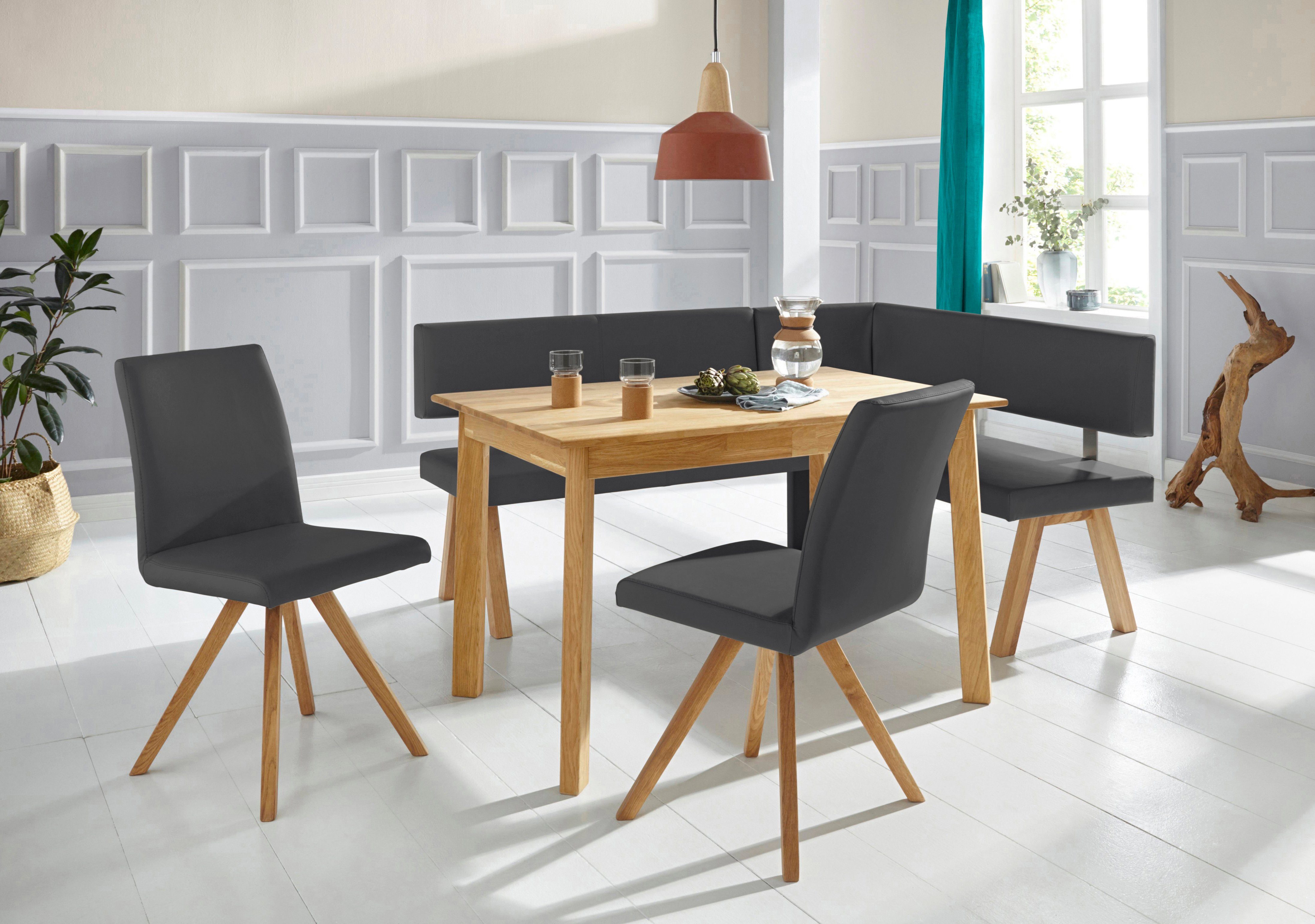Home affaire Hoekbank Rio Massief hout in eiken geolied, eetkamerbank comfortabel gestoffeerd