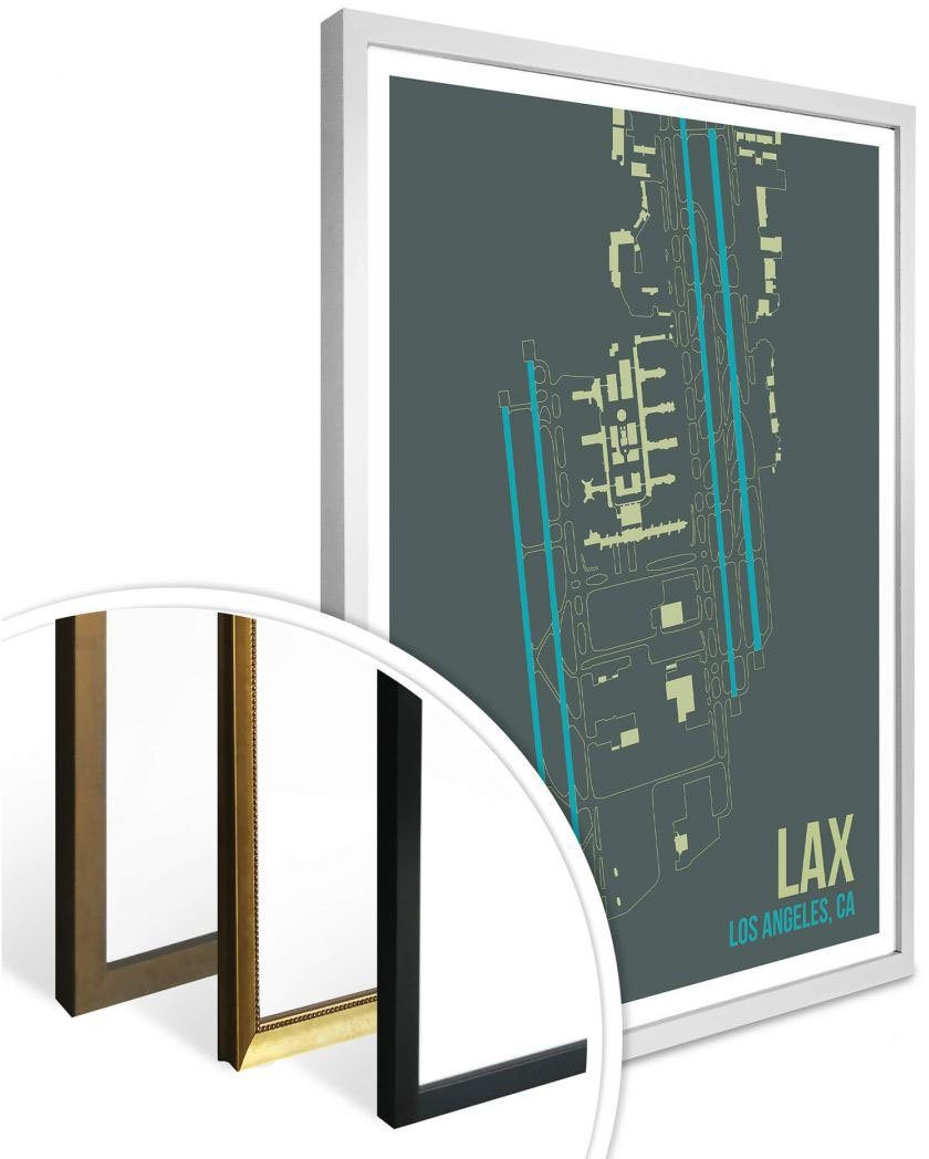 Wall-Art Poster Artprint LAX plattegrond Los Angeles (1 stuk)