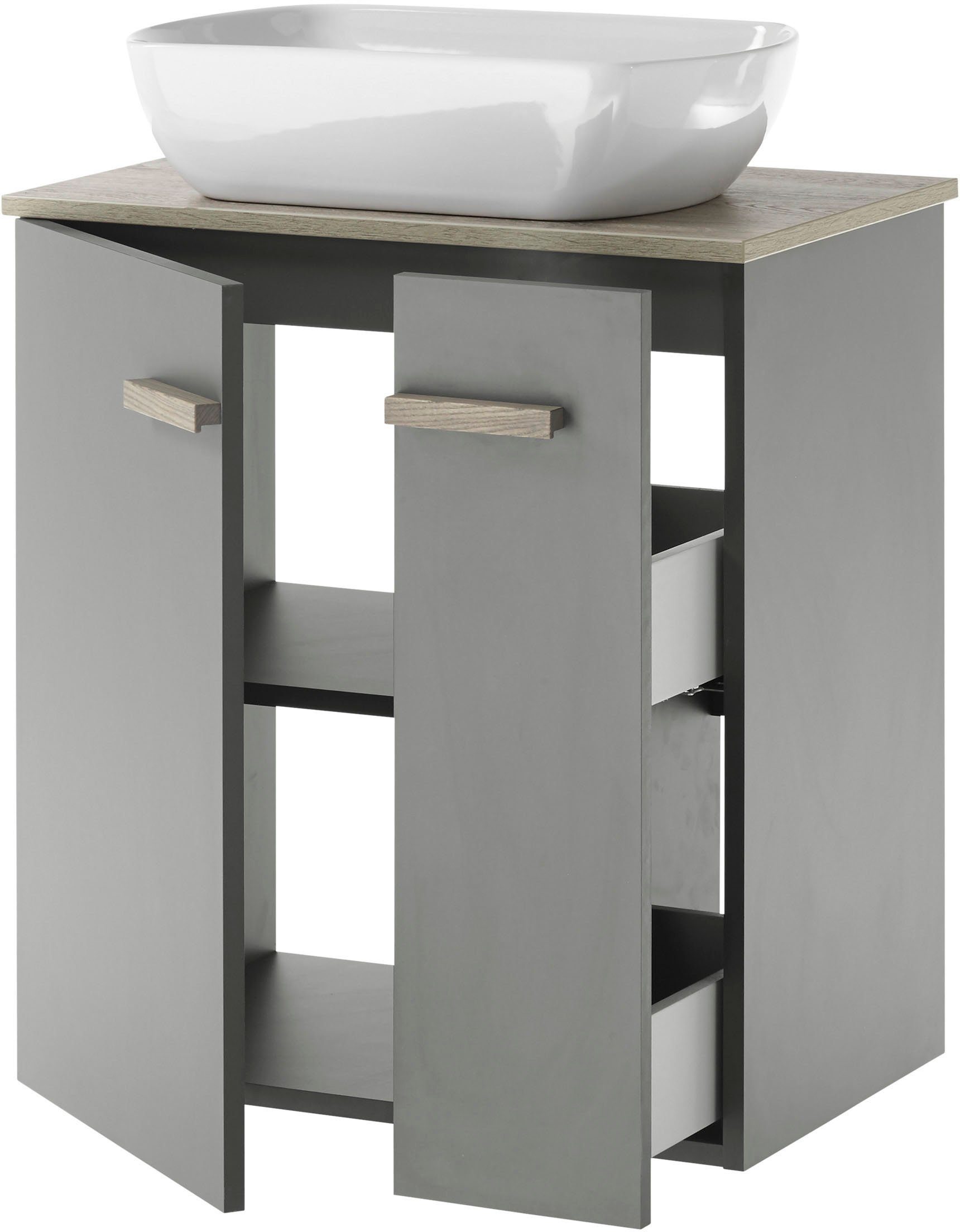 Places of Style Badkamerserie SOLiD, Badmöbel-Set, Bad im modernen Design, 2-teiliges Badezimmer Breedte 60 cm, wastafelonderkast met opzetwasbak,