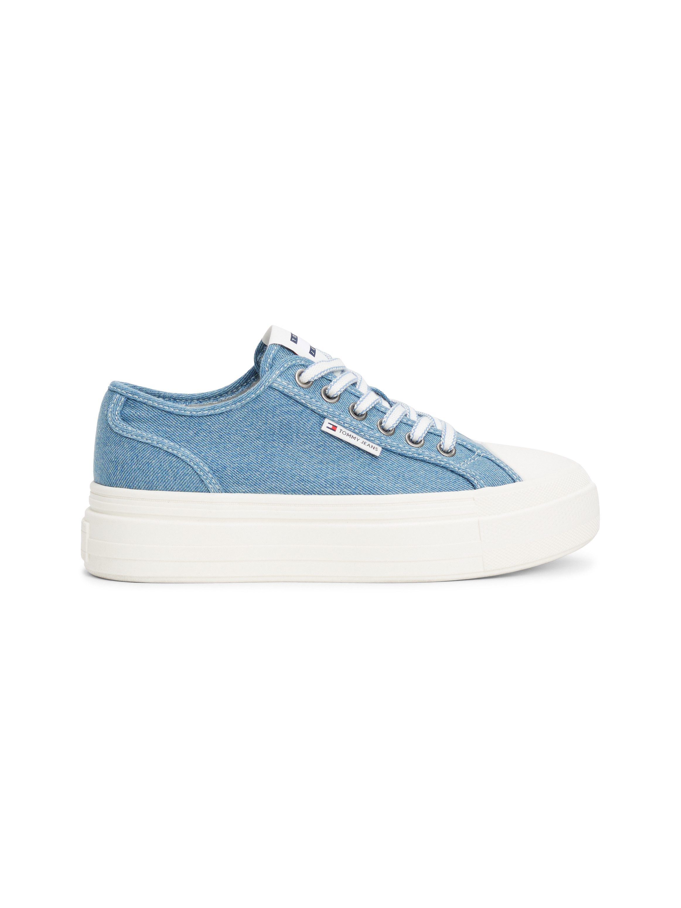 TOMMY JEANS Plateausneakers TJW FOXING FLATFORM LC , vrijetijdsschoen, halfschoen, veterschoen in jeans-look