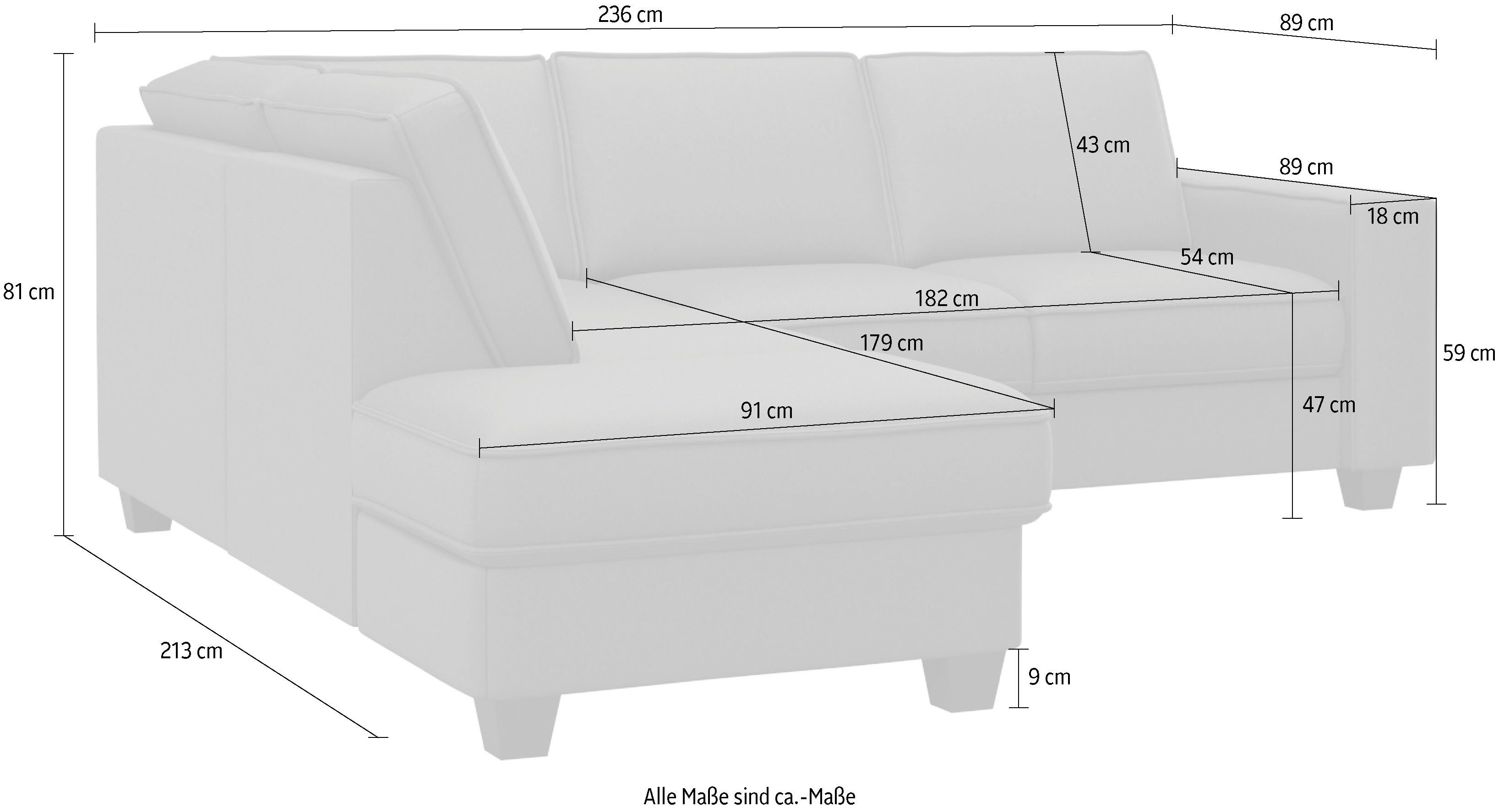 Home affaire Hoekbank County L-model naar keuze ottomane links of rechts, met binnenveringsinterieur (2-delig)