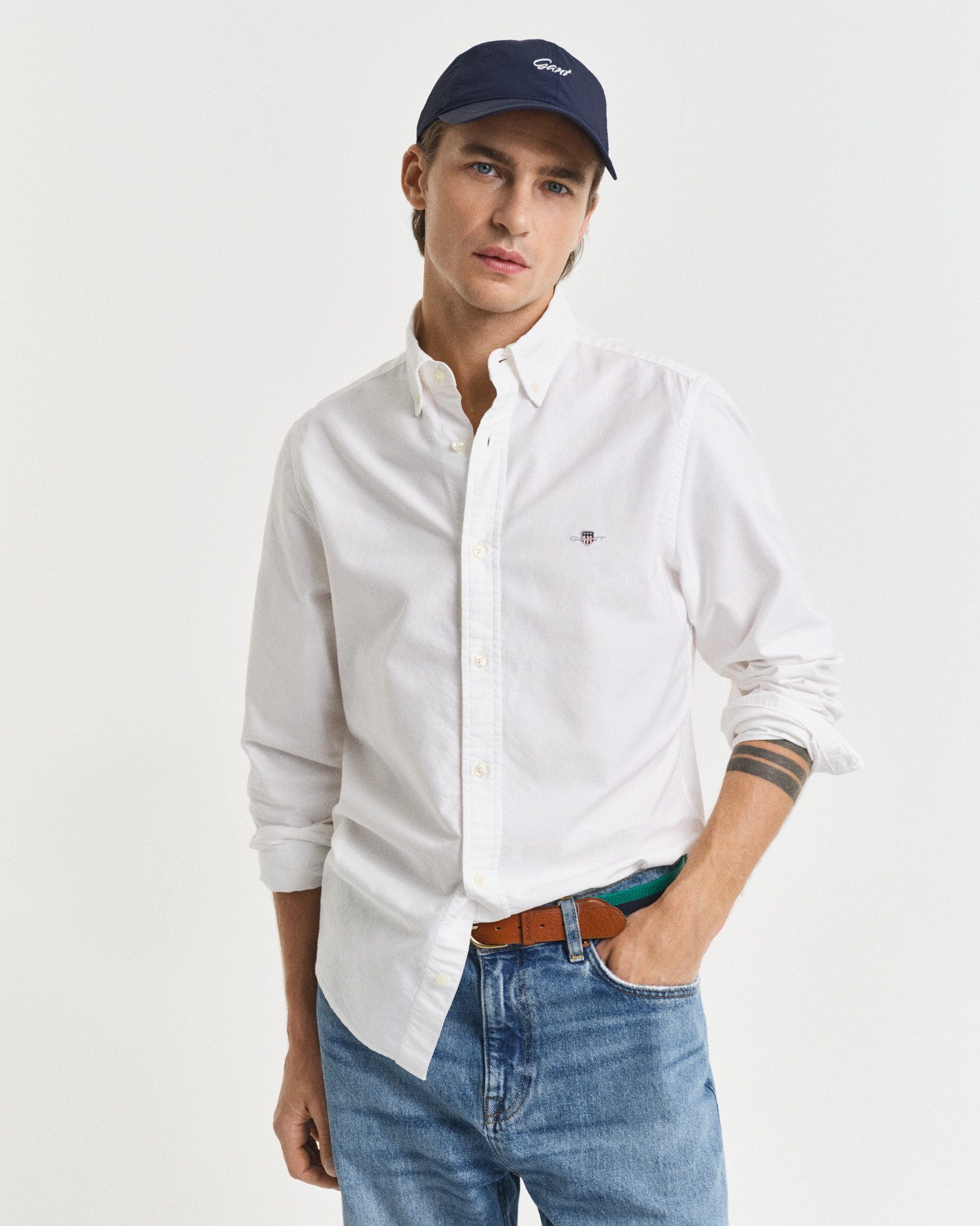 Gant Overhemd met lange mouwen Slim fit Oxford overhemd gestructureerd duurzaam dikker
