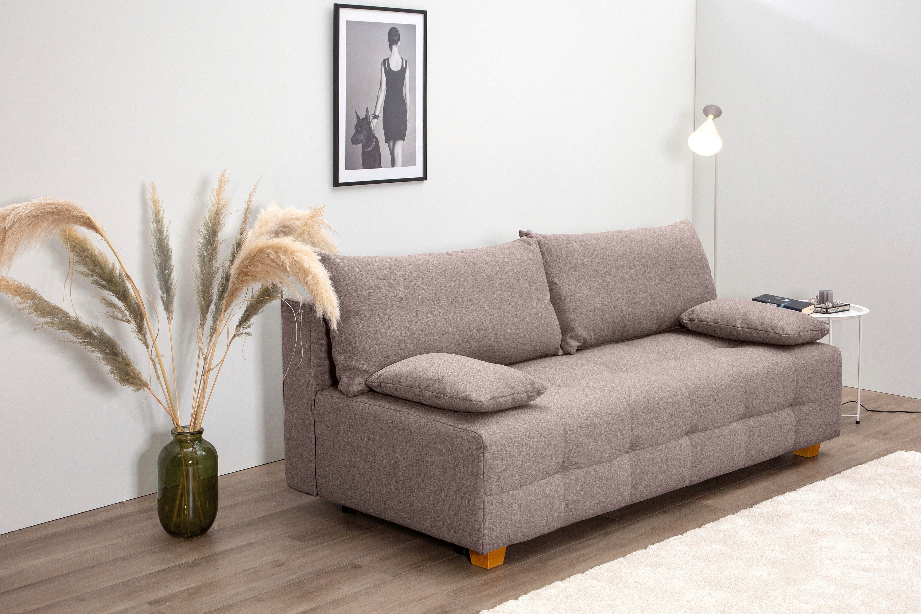 COLLECTION AB Slaapbank Bella Slaapbank, bedlade, bonellvering, rugkussen, armleuningkussen