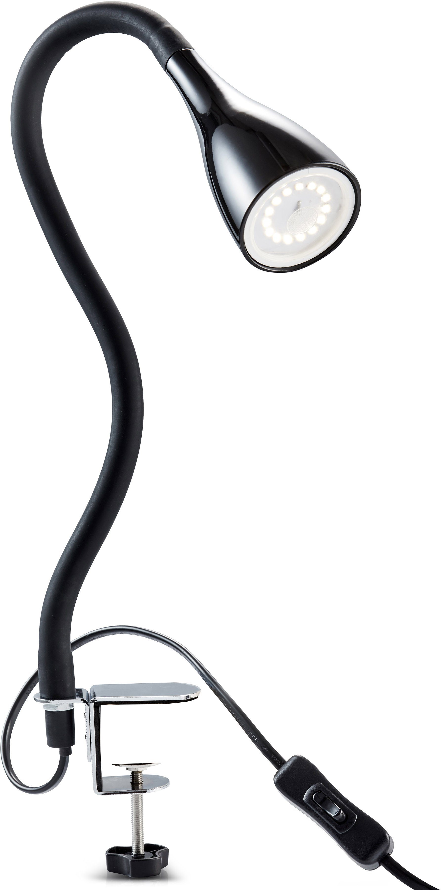 B.K.Licht Led-klemlamp Sirius 3-traps, dimbaar, flexibele gooseneck met siliconen coating