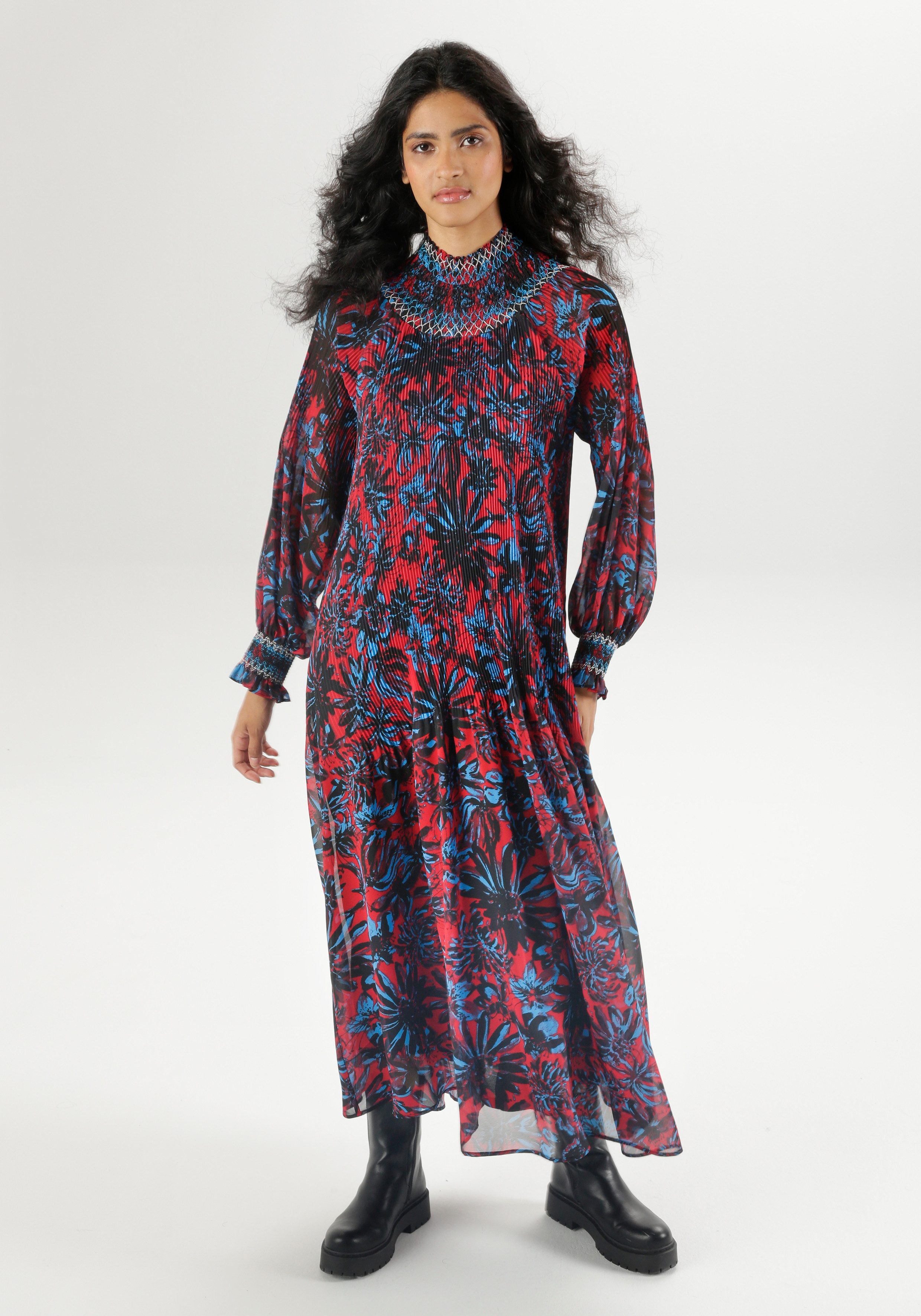Aniston CASUAL Maxi-jurk met fantasierijke bloemen bedrukt dames maxi-jurken maat 44 multicolor